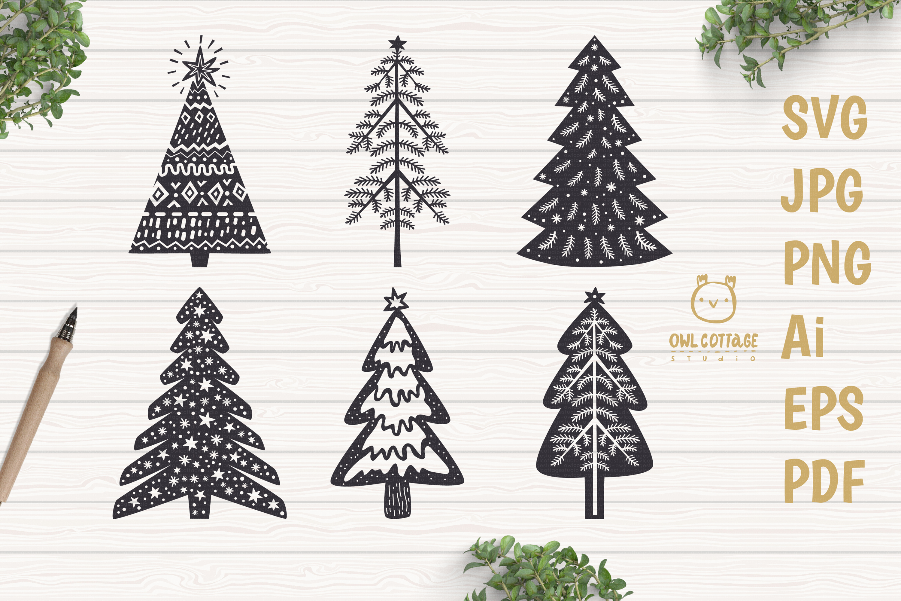 Scandinavian Style X-mas Trees SVG Bundle, Christmas Decor