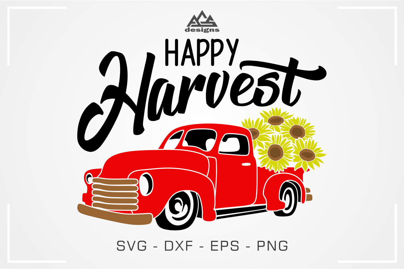 Download Happy Harvest Truck Sun Flower Svg Design