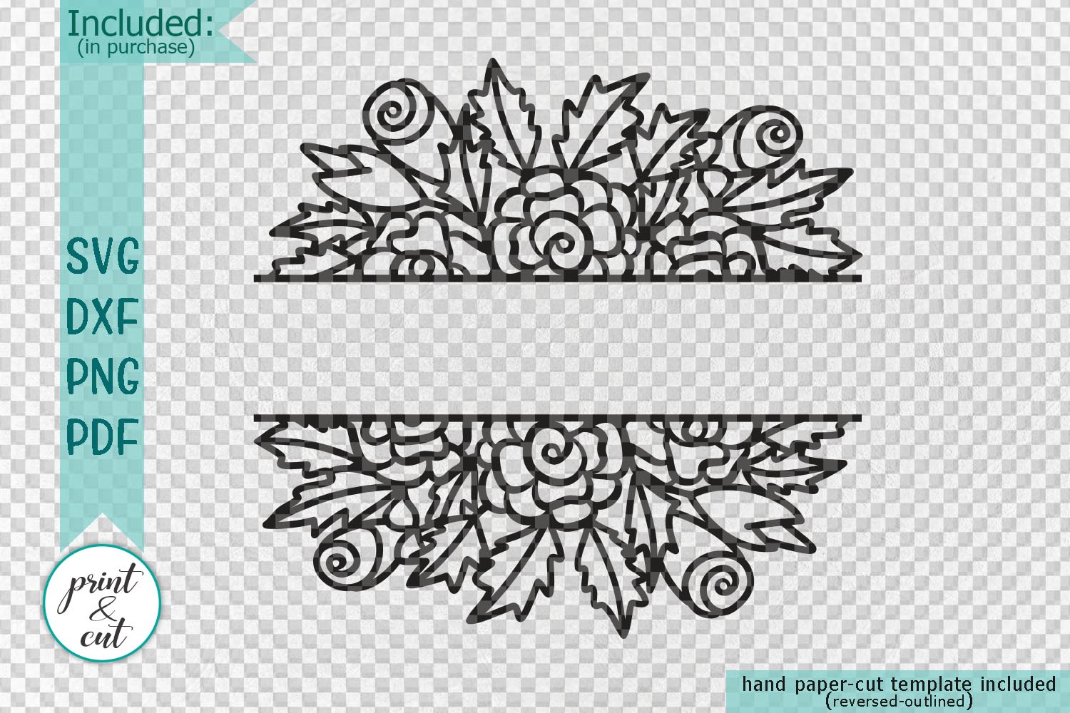 Wedding Floral Split monogram Hand Drawn Simple Flowers svg