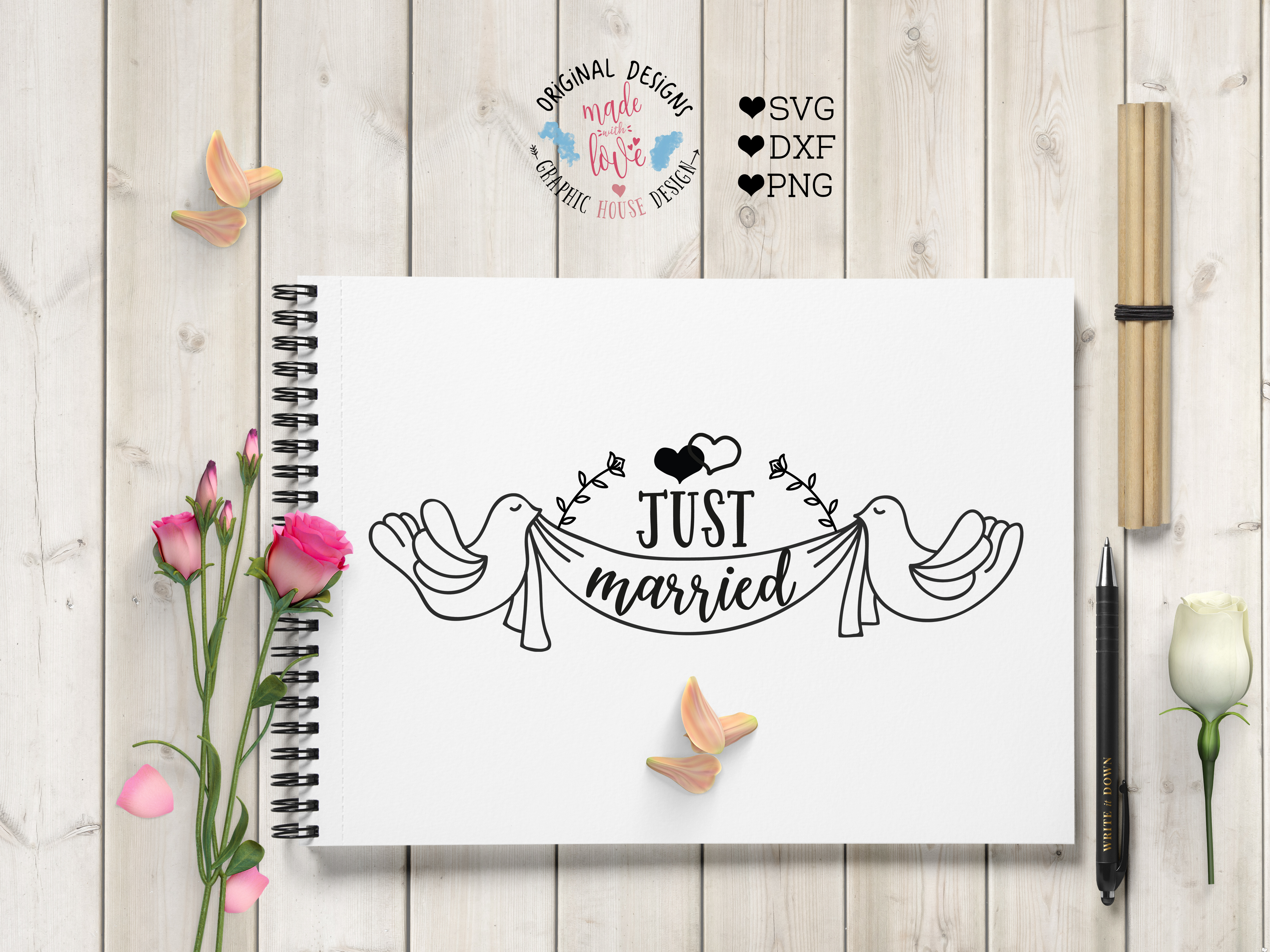 Download Just Married Cutting File (SVG, DXF, PNG) (27547) | SVGs ...