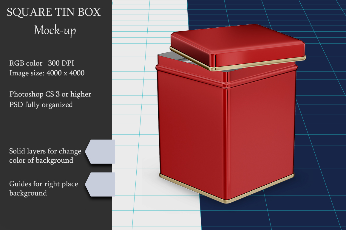 Download Metallic Square Tin Box Mockup (67155) | Mock Ups | Design Bundles
