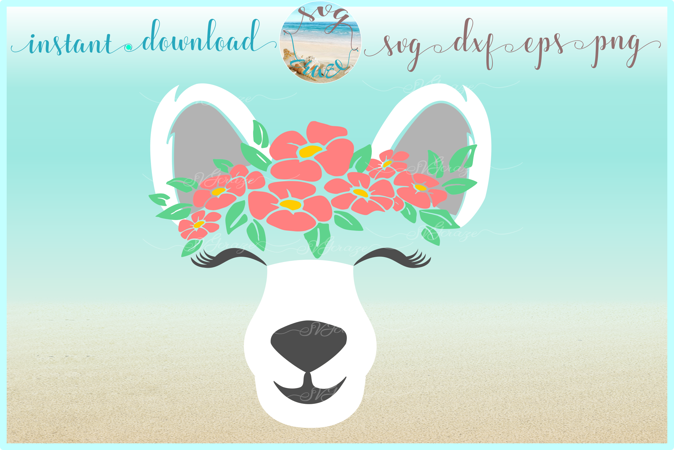 Polar Bear Face With Flowers Svg Dxf Eps Png Svg Files