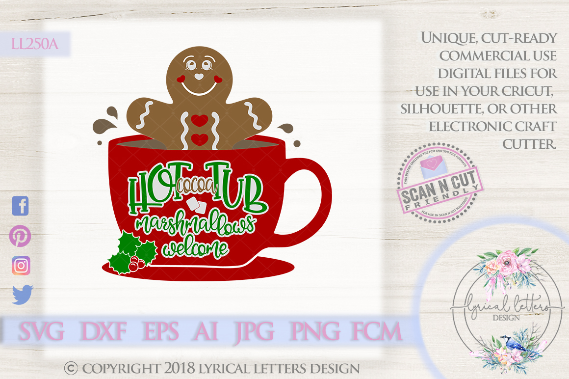 Gingerbread Hot Cocoa Tub Svg Cut File Ll A