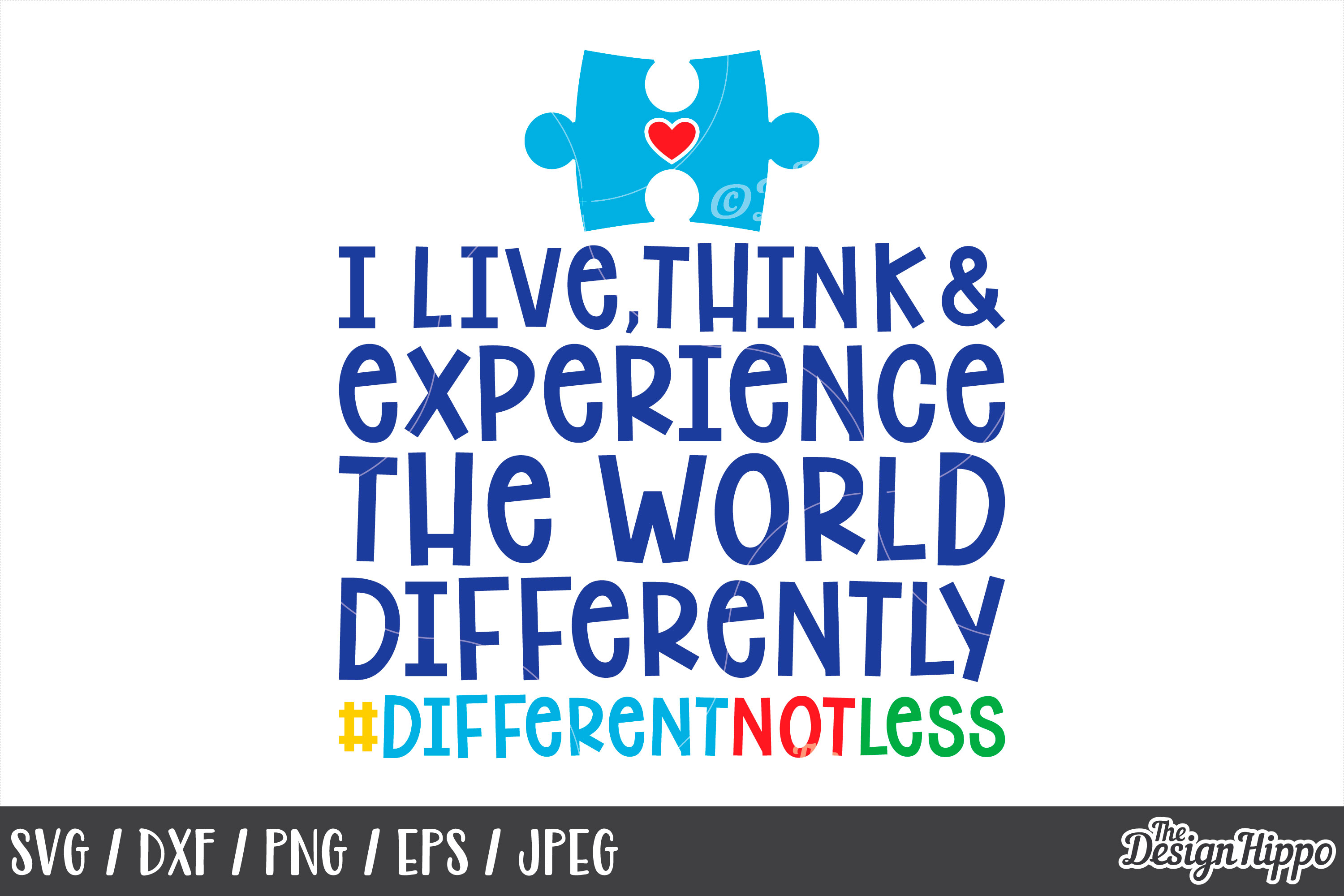 Autism, Puzzle Piece, Heart, Different Not Less, SVG DXF PNG