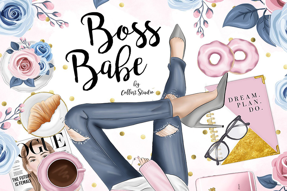 Girl boss clipart Illustration, Planner Girl Stickers