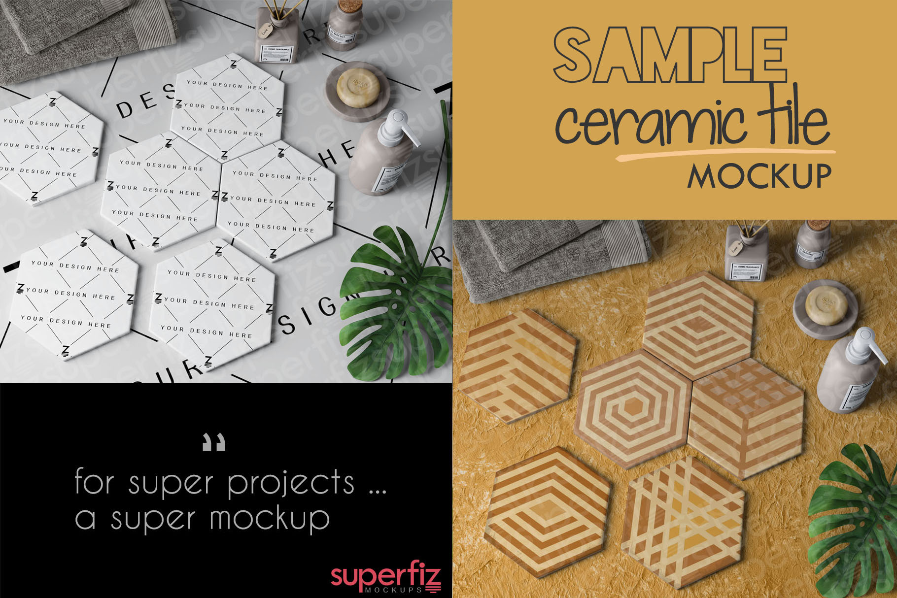 Download Sample Hexagonal Ceramic Tile Mockup PSD SM91H