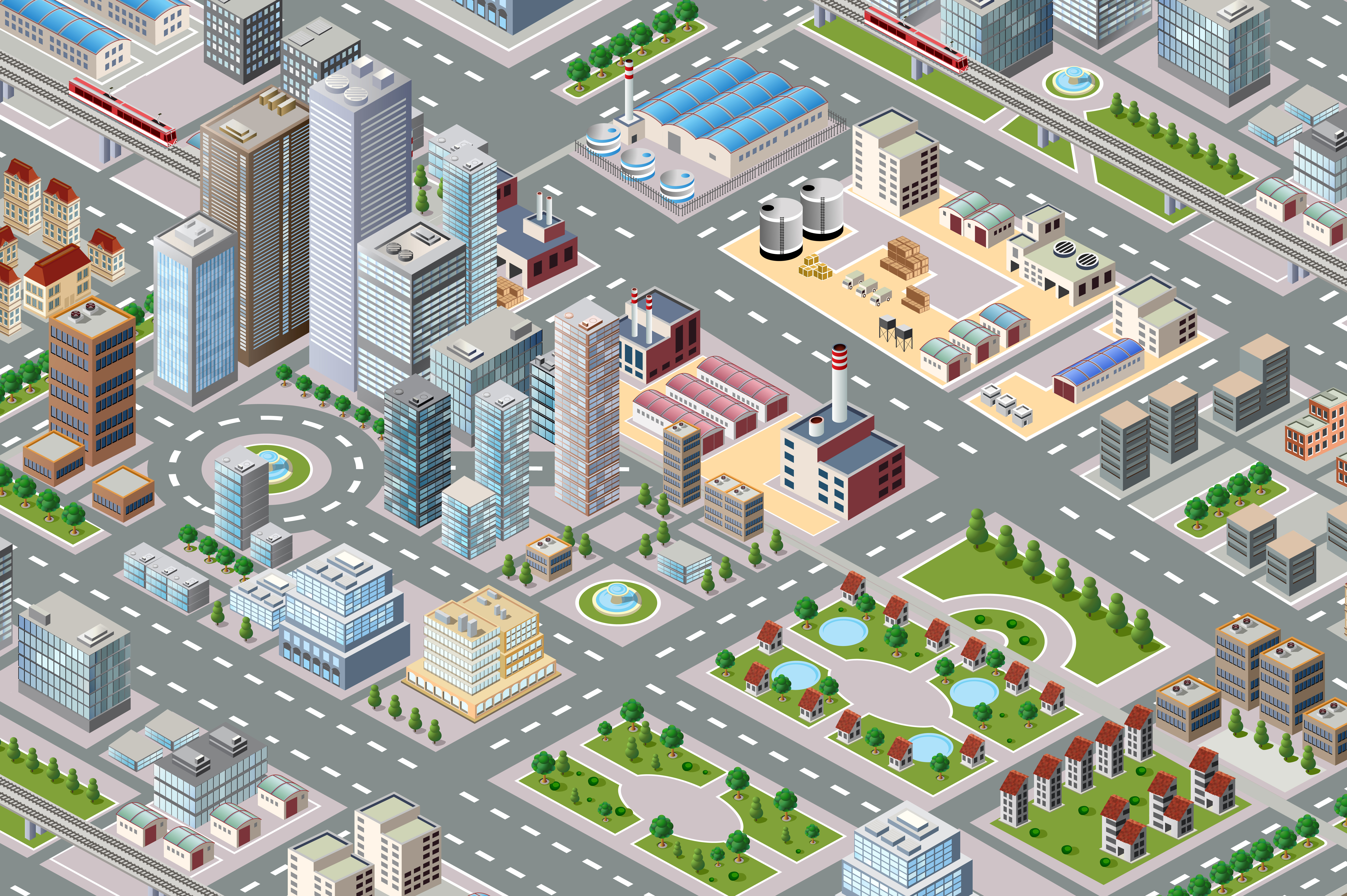 Big isometric city (62354) | Illustrations | Design Bundles