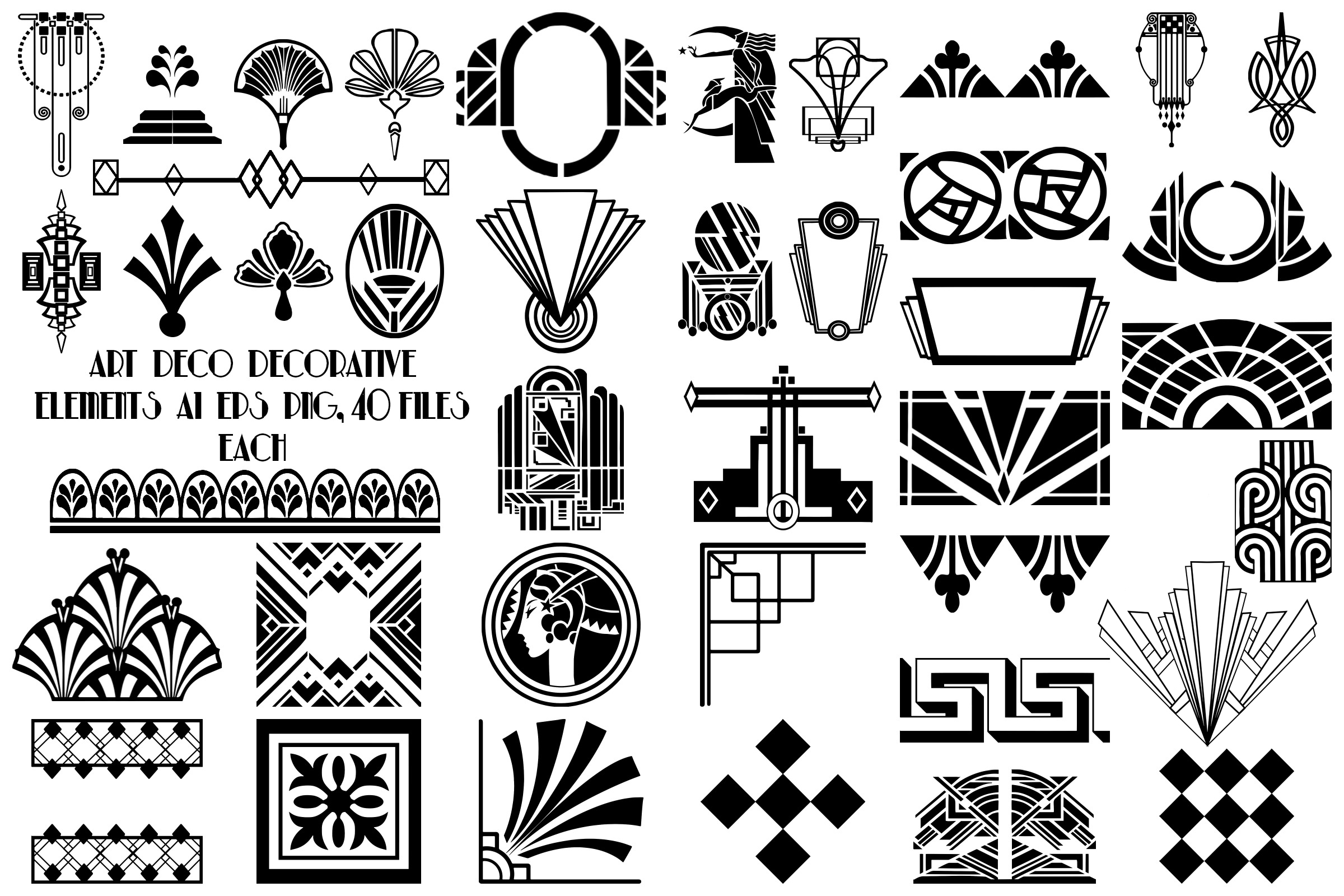 Art Deco Decorative Elements Ai Eps Png Gatsby Style Illustrations Design Bundles