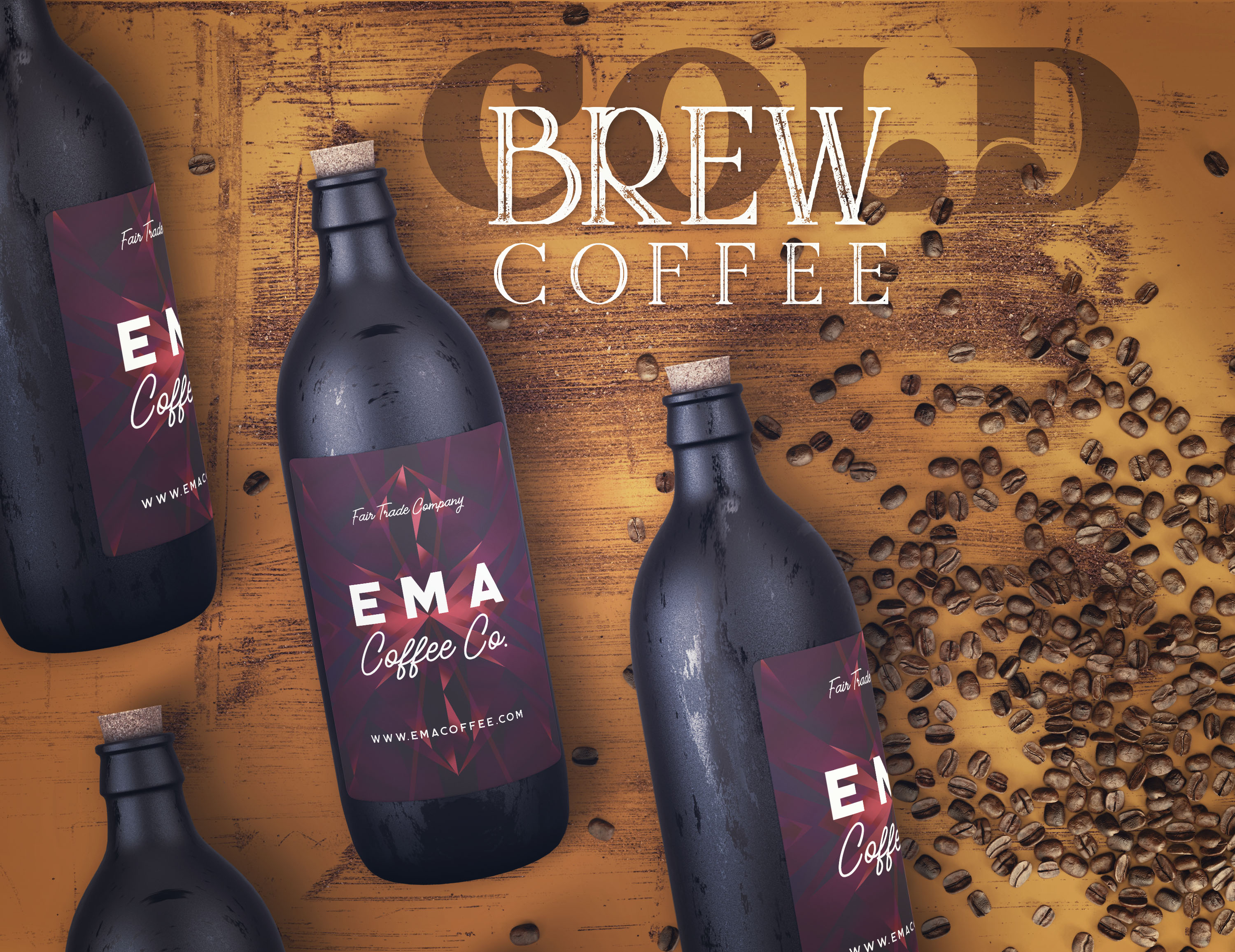 Download 3 cold brew coffee bottles mock-ups