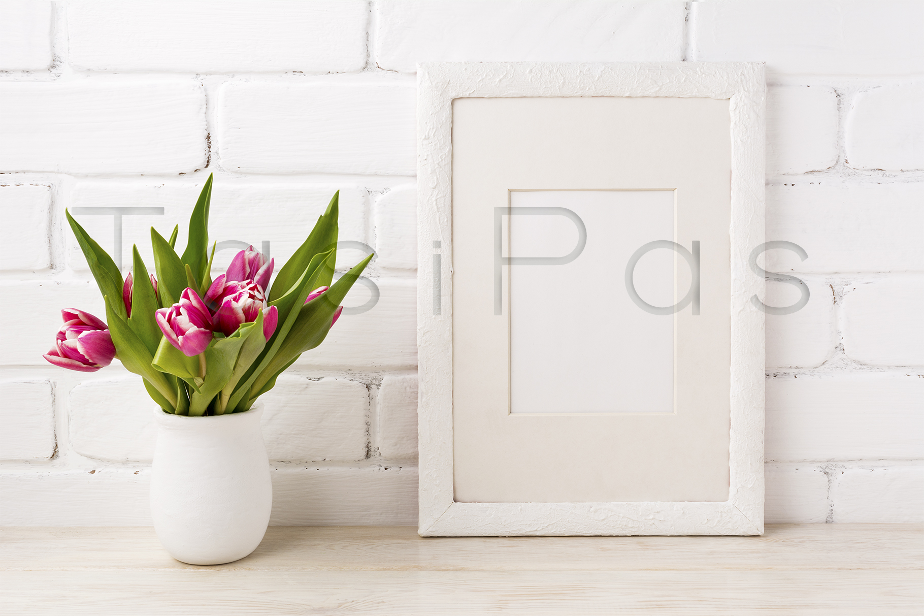 Download Wooden Frame Mockup With Magenta Pink Tulips... : Gold ...