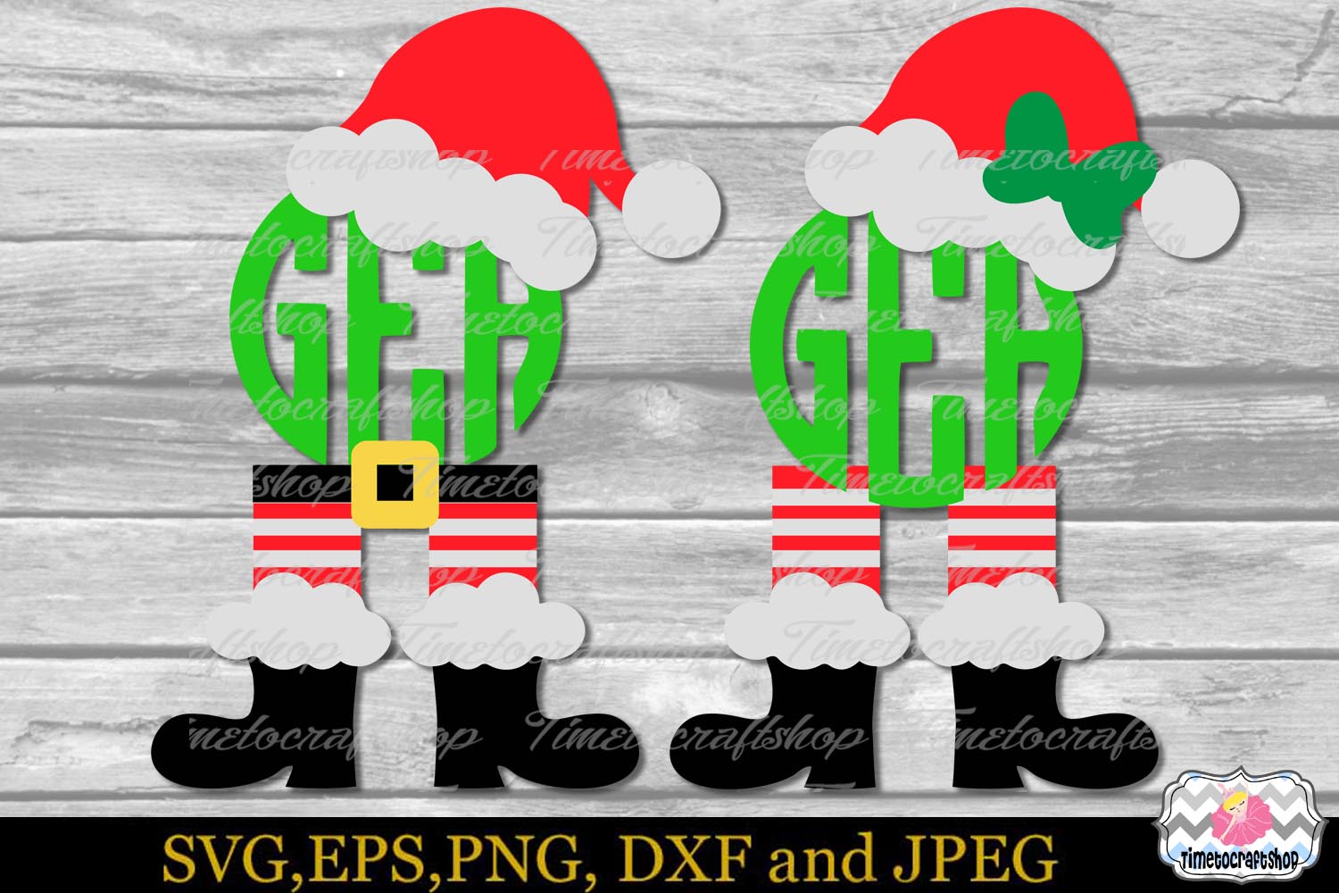Download Christmas Monogram Santa hat, Santa legs, Santa's boots (157041) | SVGs | Design Bundles