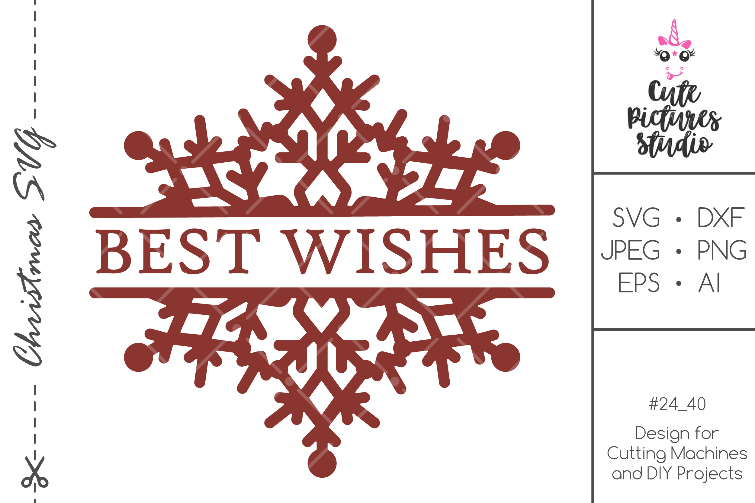 Download Christmas split monogram frame with snowflakes SVG PNG