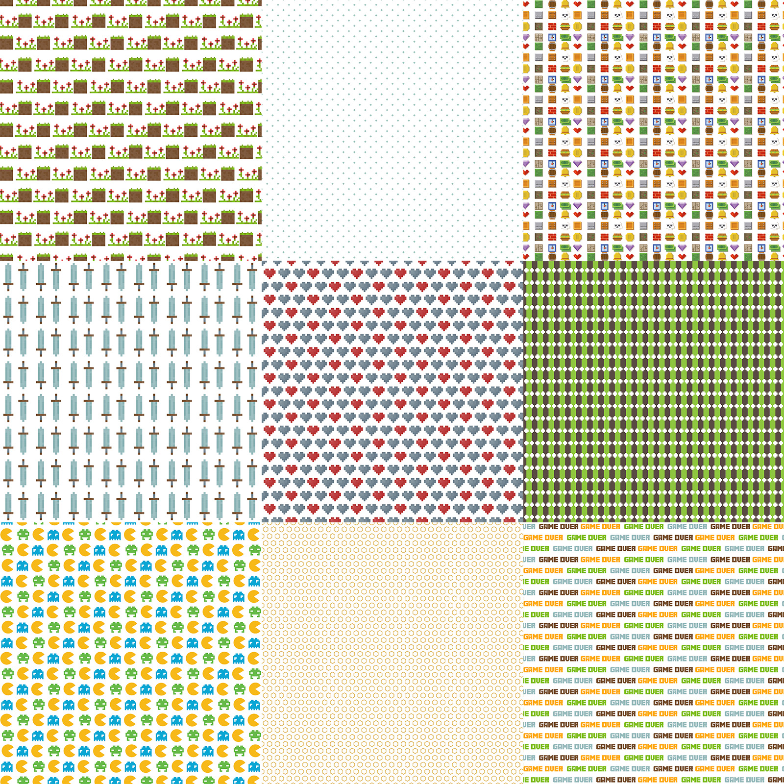 Pixel Arcade Games, digital paper, pacman clipart, tetris, pixel