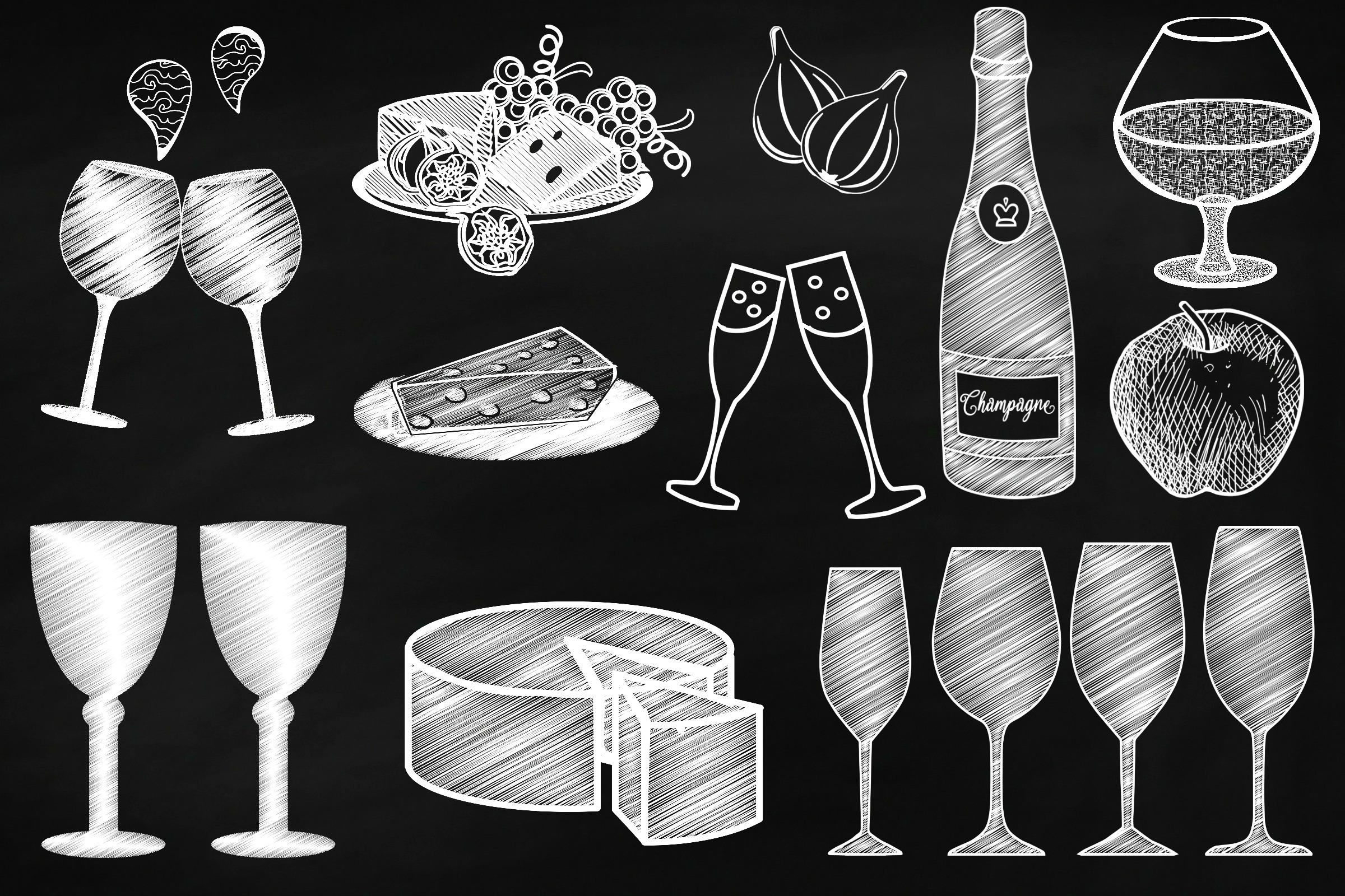 Wine and Cheese Chalkboard Clip Art (176391) Illustrations Design Bundles