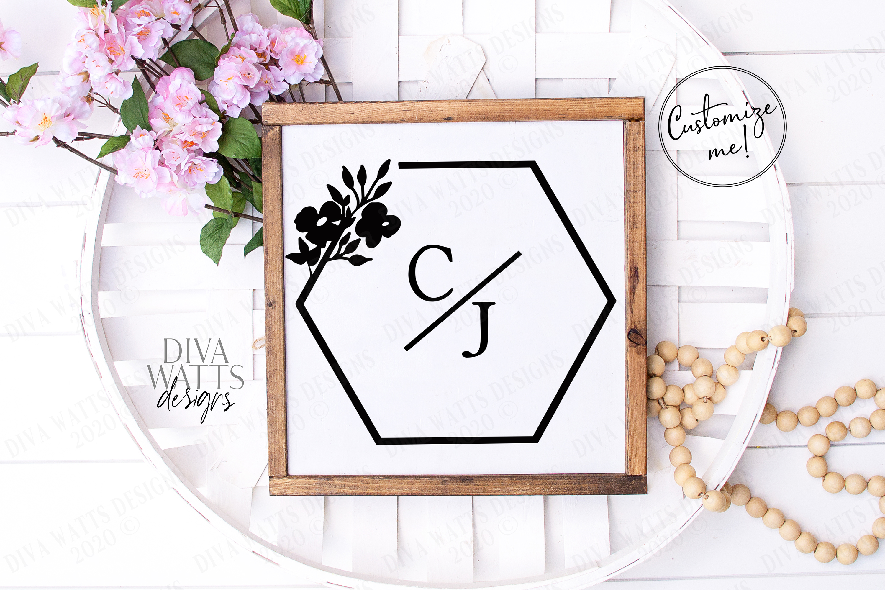 Modern Hexagon Wreath - Wedding - Sign - SVG PNG Cut File