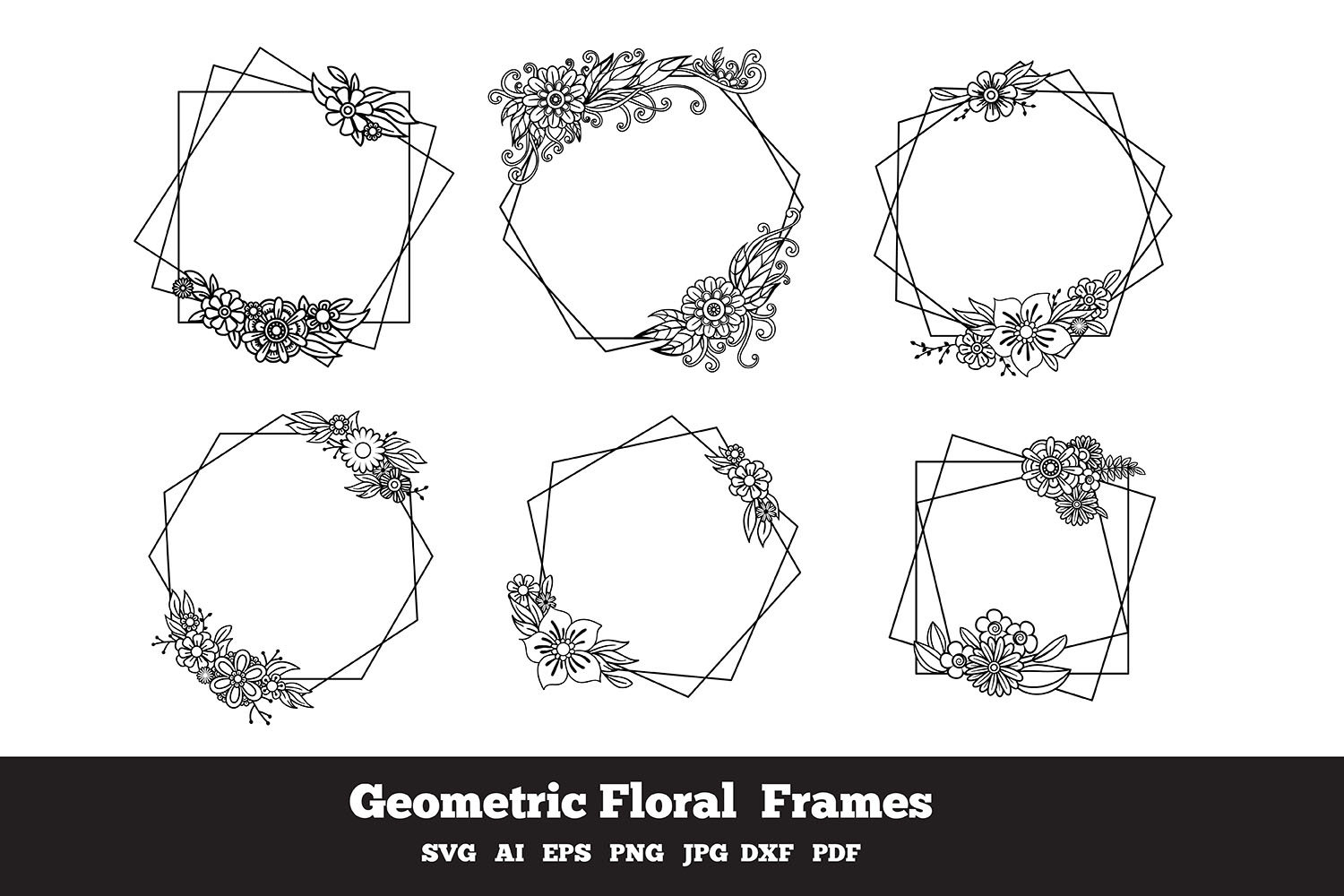 Download Geometric Floral Frames (296226) | Monograms | Design Bundles