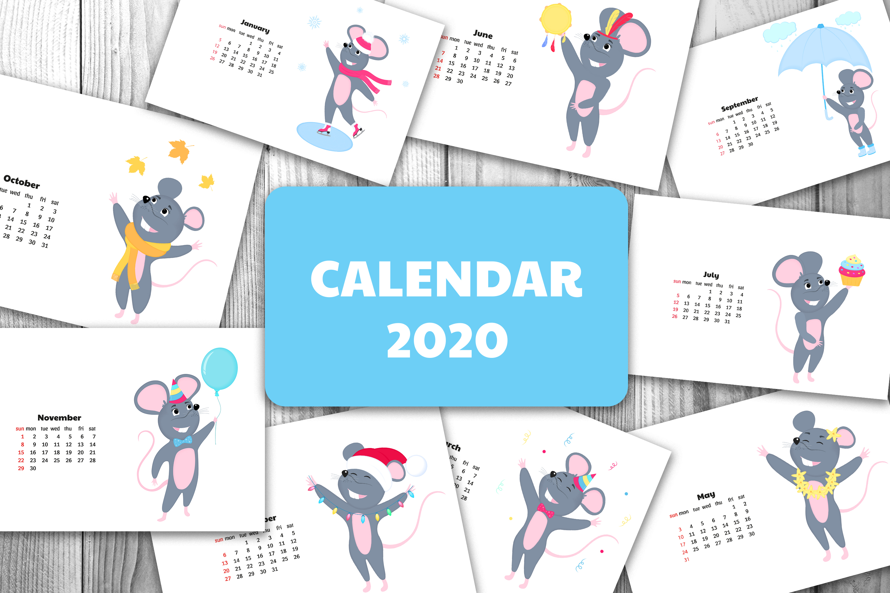 Funny Mouse Cute Rats Wall And Desk Calendars For 2020