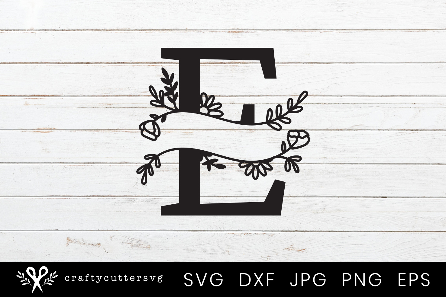 Download E Split Monogram Letter Handdrawn Botanical Flower Leaves