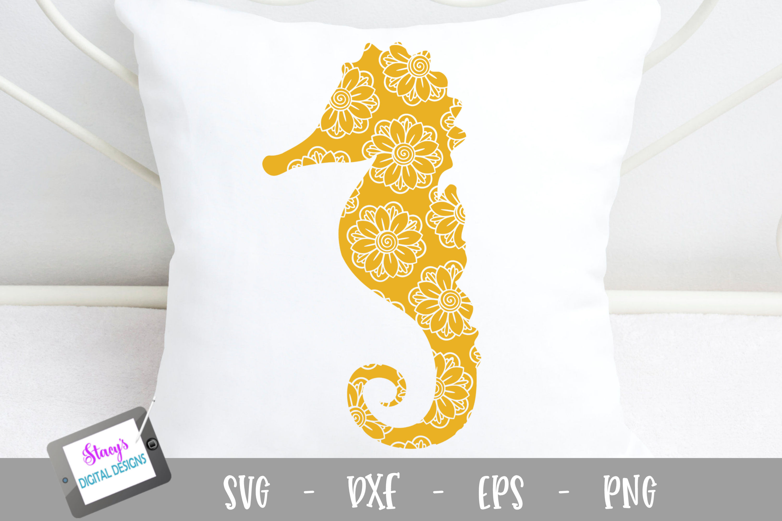 Seahorse SVG - Seahorse with floral mandala pattern