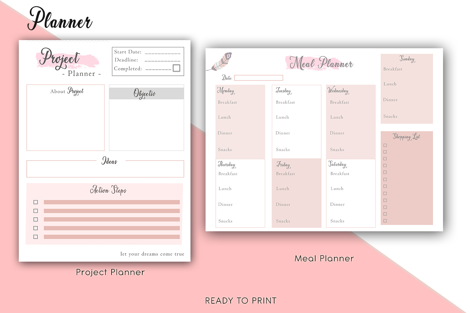 Pink Daily Planner Printable, Productivity planner