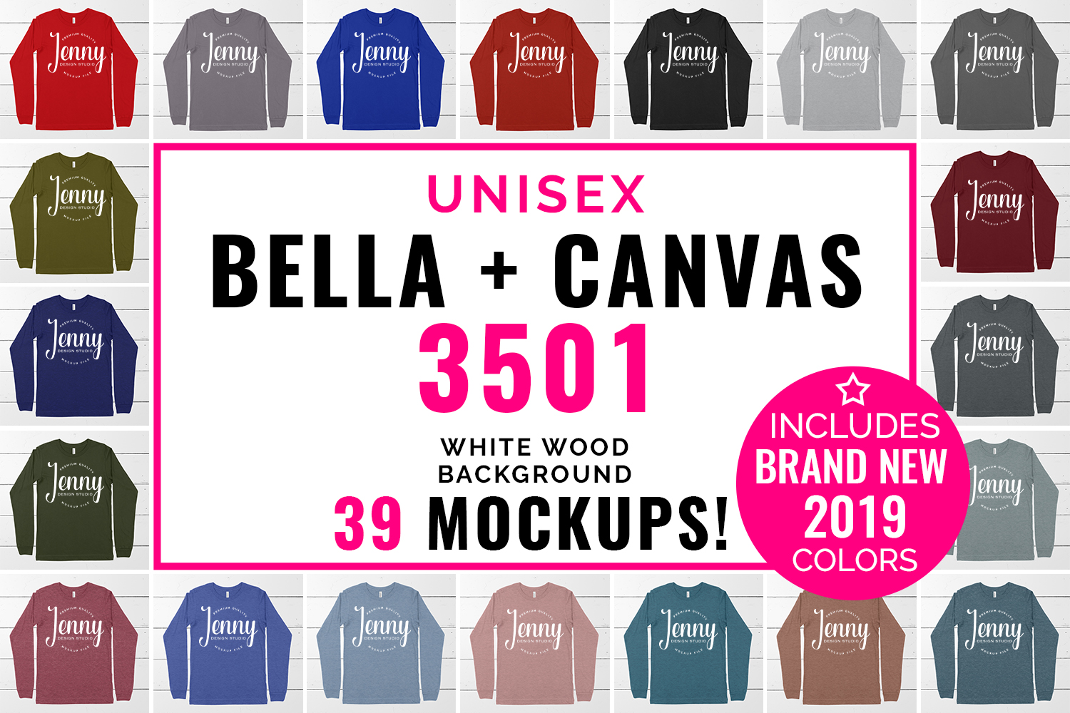 Download Bella Canvas 3501 Mockup Bundle, Unisex Long Sleeve Jersey