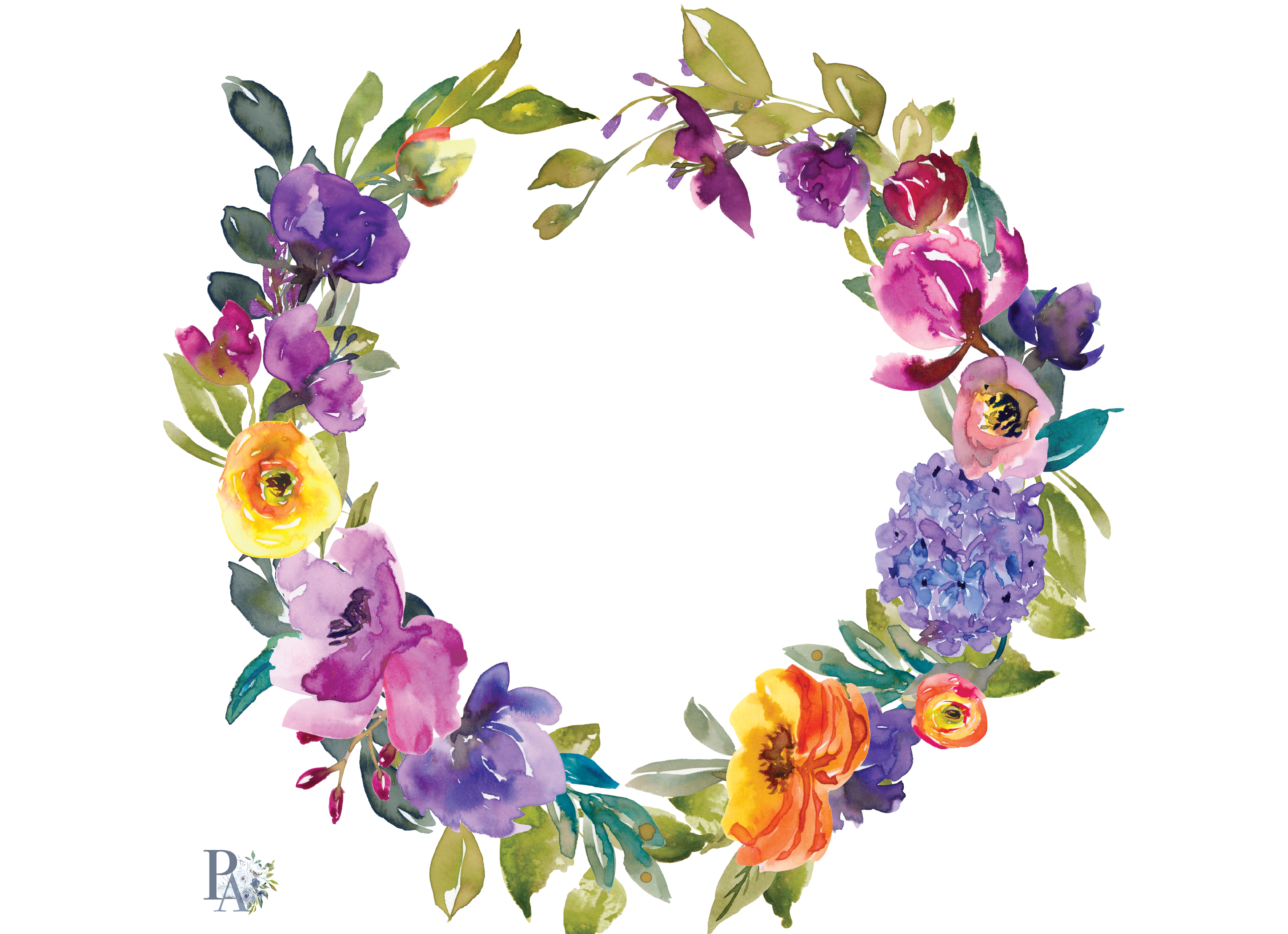 Watercolor Colorful Flowers Wreath Floral Wreath 88917 Illustrations Design Bundles 