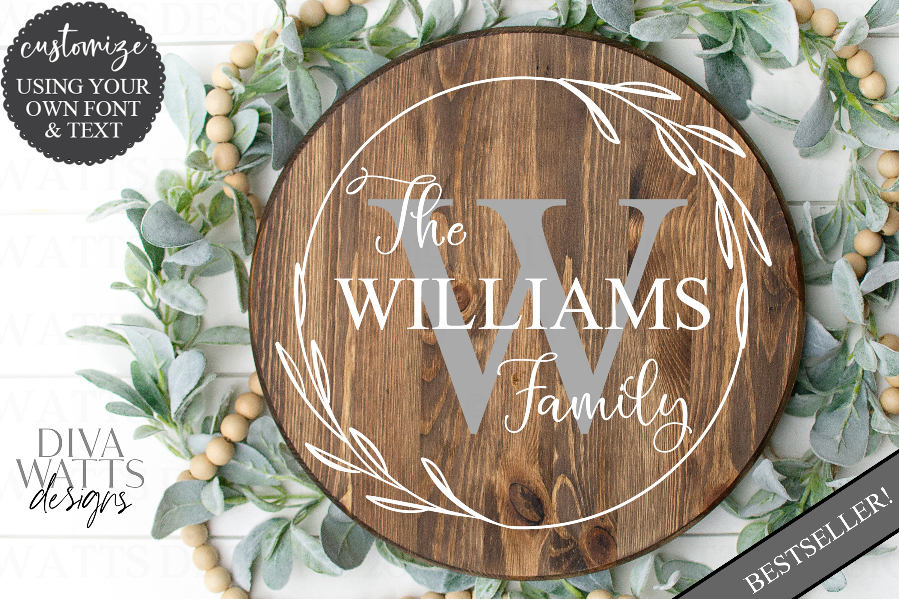 Monogram Wreath Family Last Name Farmhouse Sign SVG