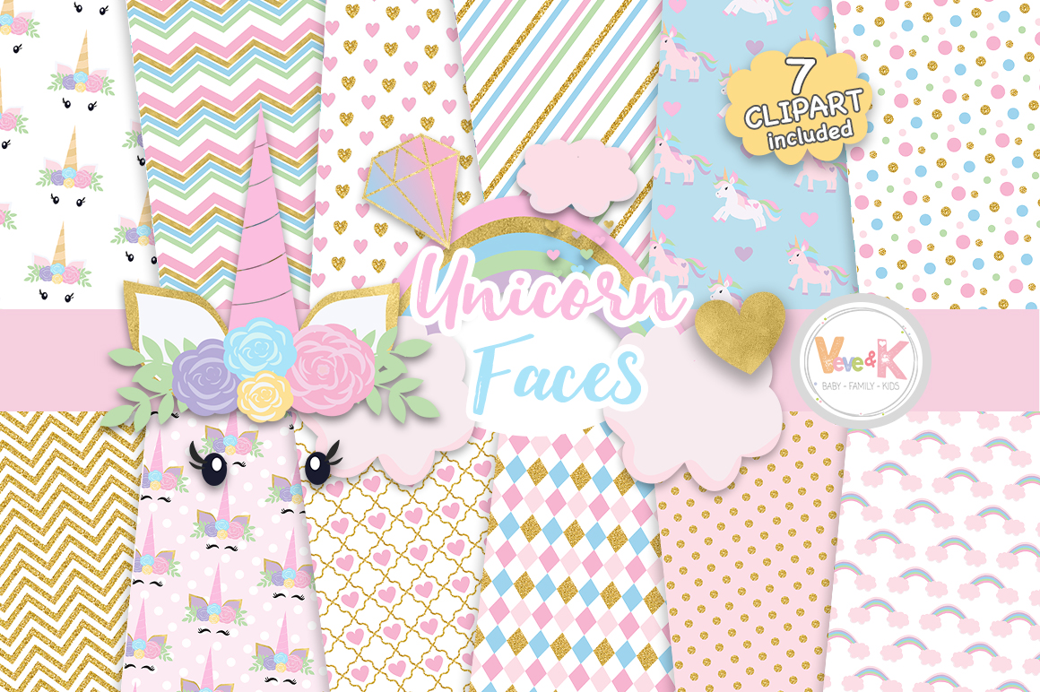 unicorn clipart unicorn faces clipart unicorn digital papers