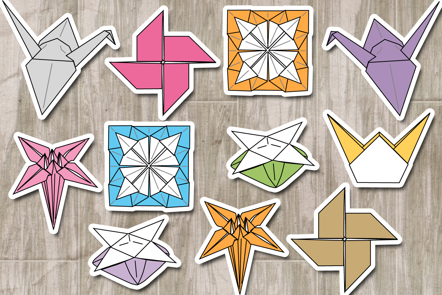 Origami traditional models clip art illustrations