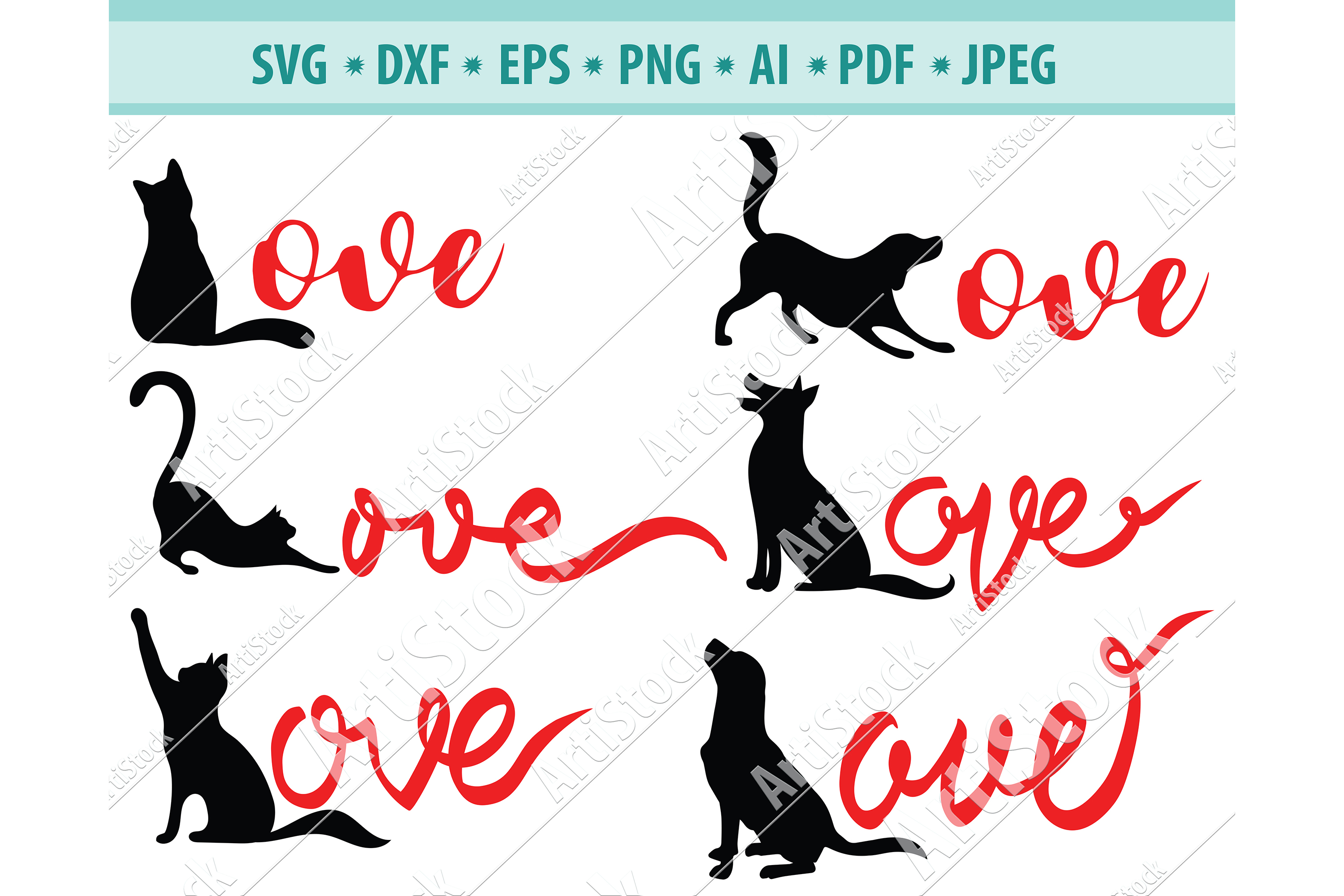 Download Cat Love Svg Dog Love Svg Love For Pets Svg Dxf Png Eps Yellowimages Mockups