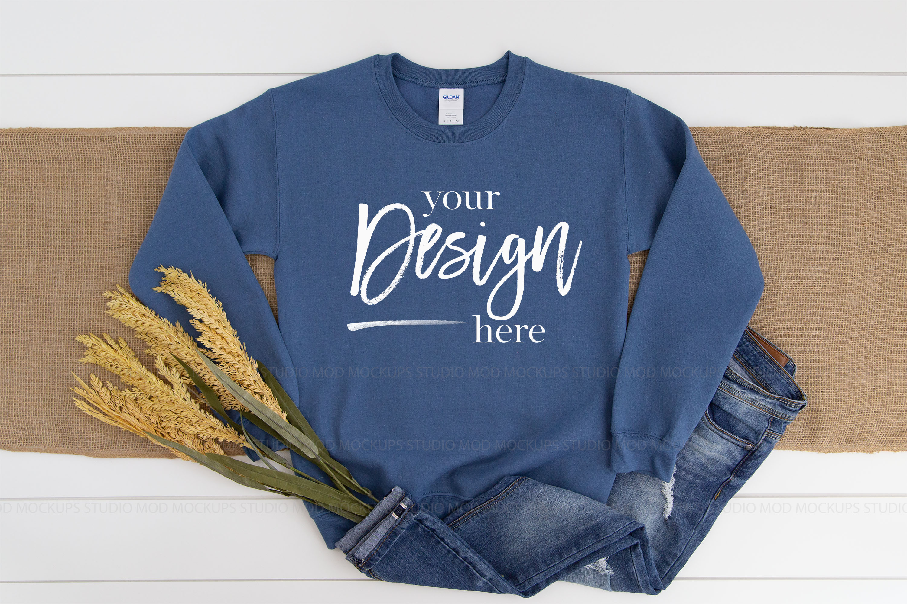 Download Gildan 18000 Mockup | Sweatshirt Mockup INDIGO BLUE