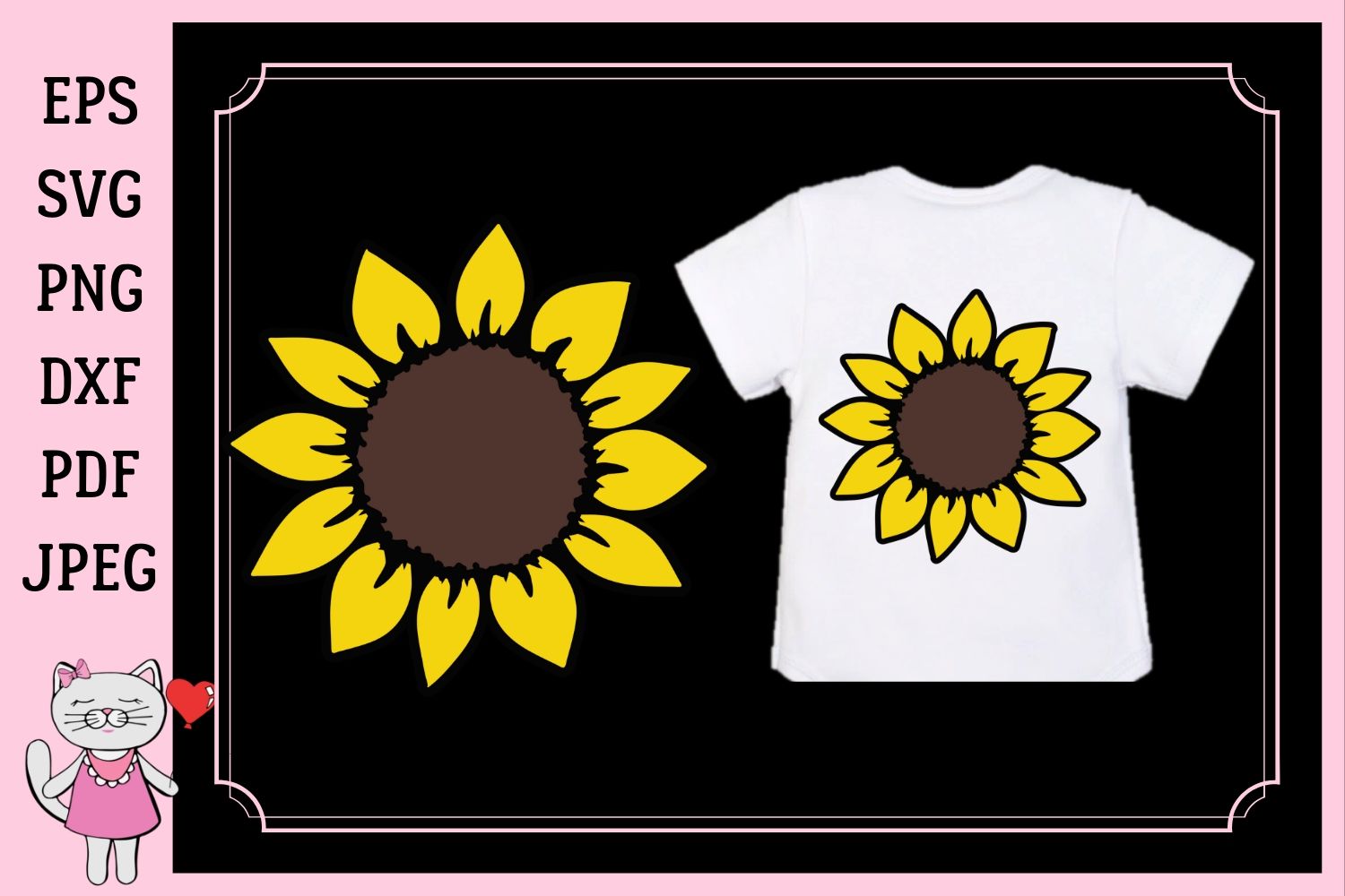 Sunflower monogram, svg, dxf, png, jpg, pdf