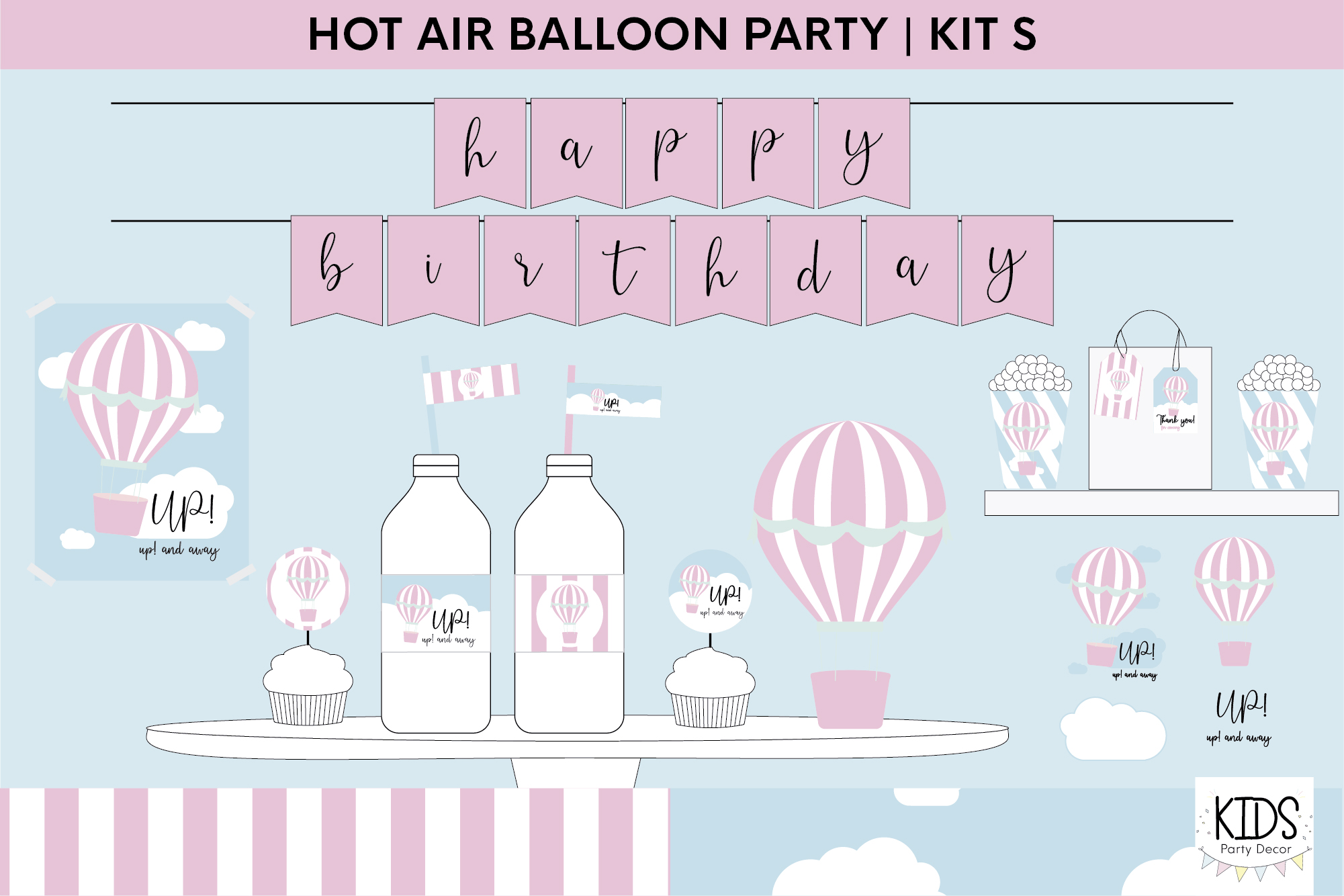 Hot Air balloon pink birthday party printable decorations (534311 ...