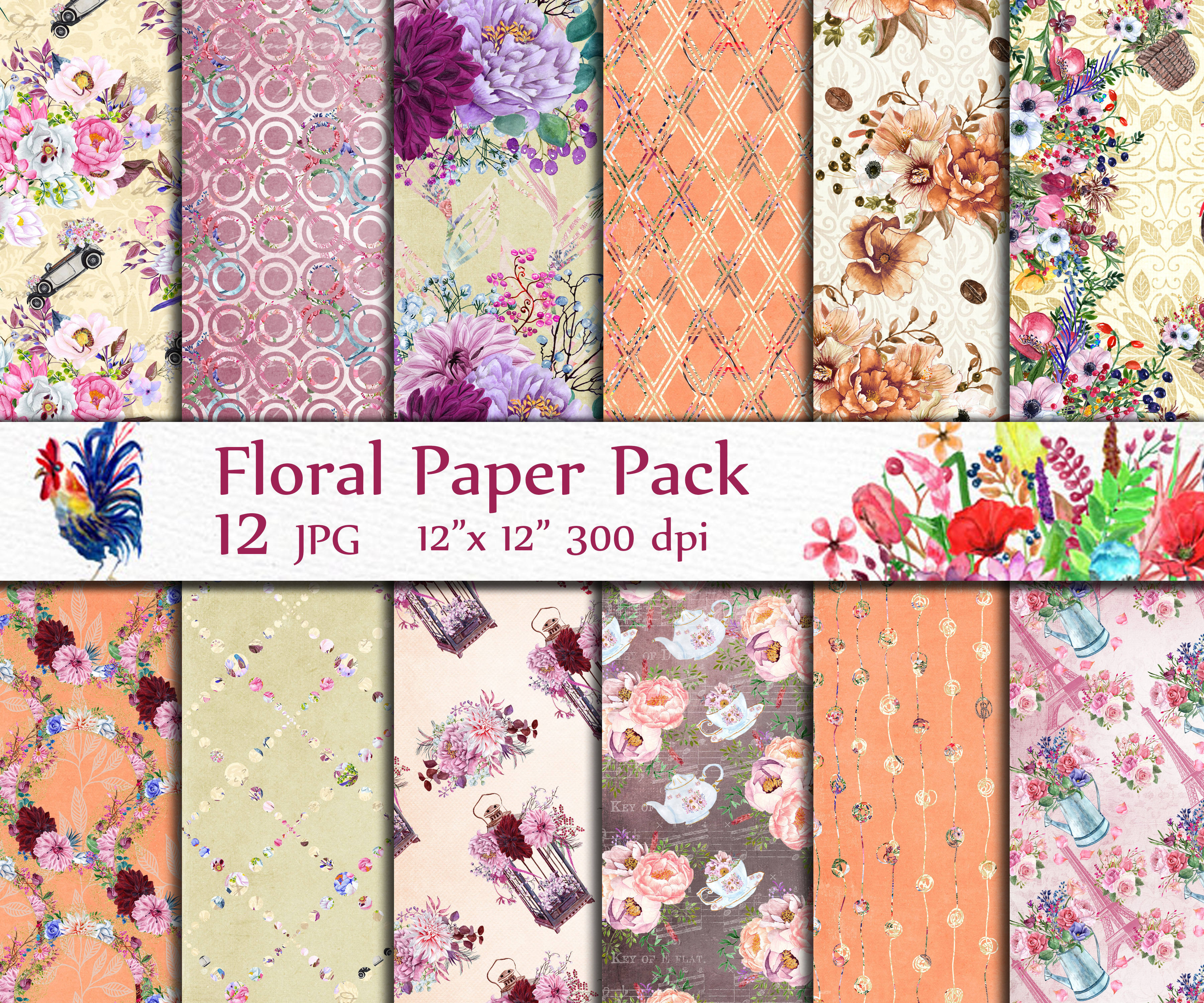 Floral watercolor papers