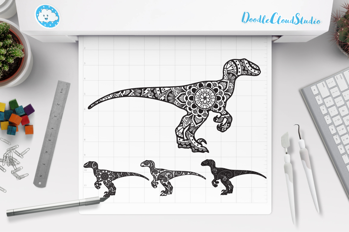 Mandala Dinosaur SVG, Raptor Mandala SVG Files,