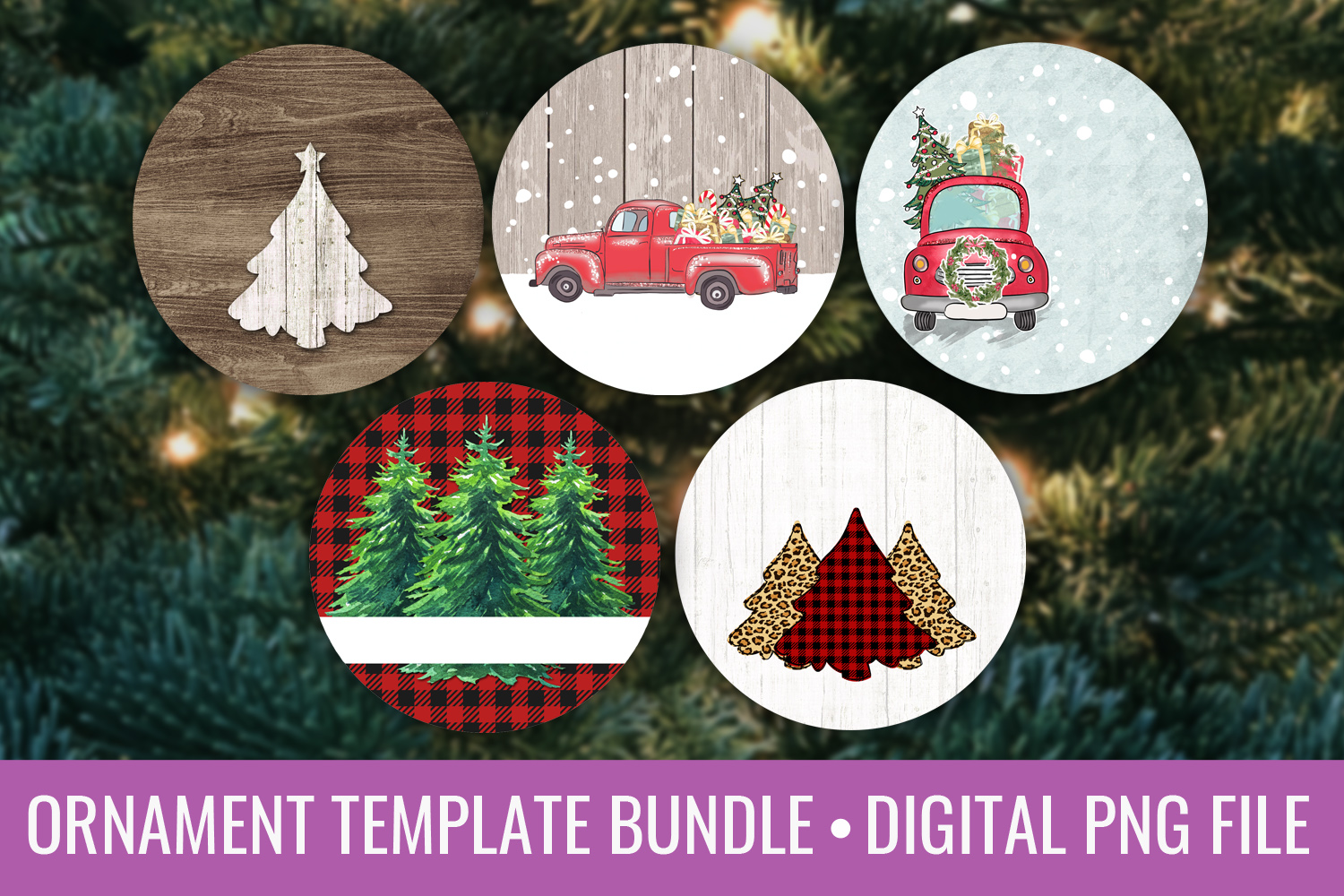 Download Farmhouse Christmas Round Ornament Sublimation PNG Bundle