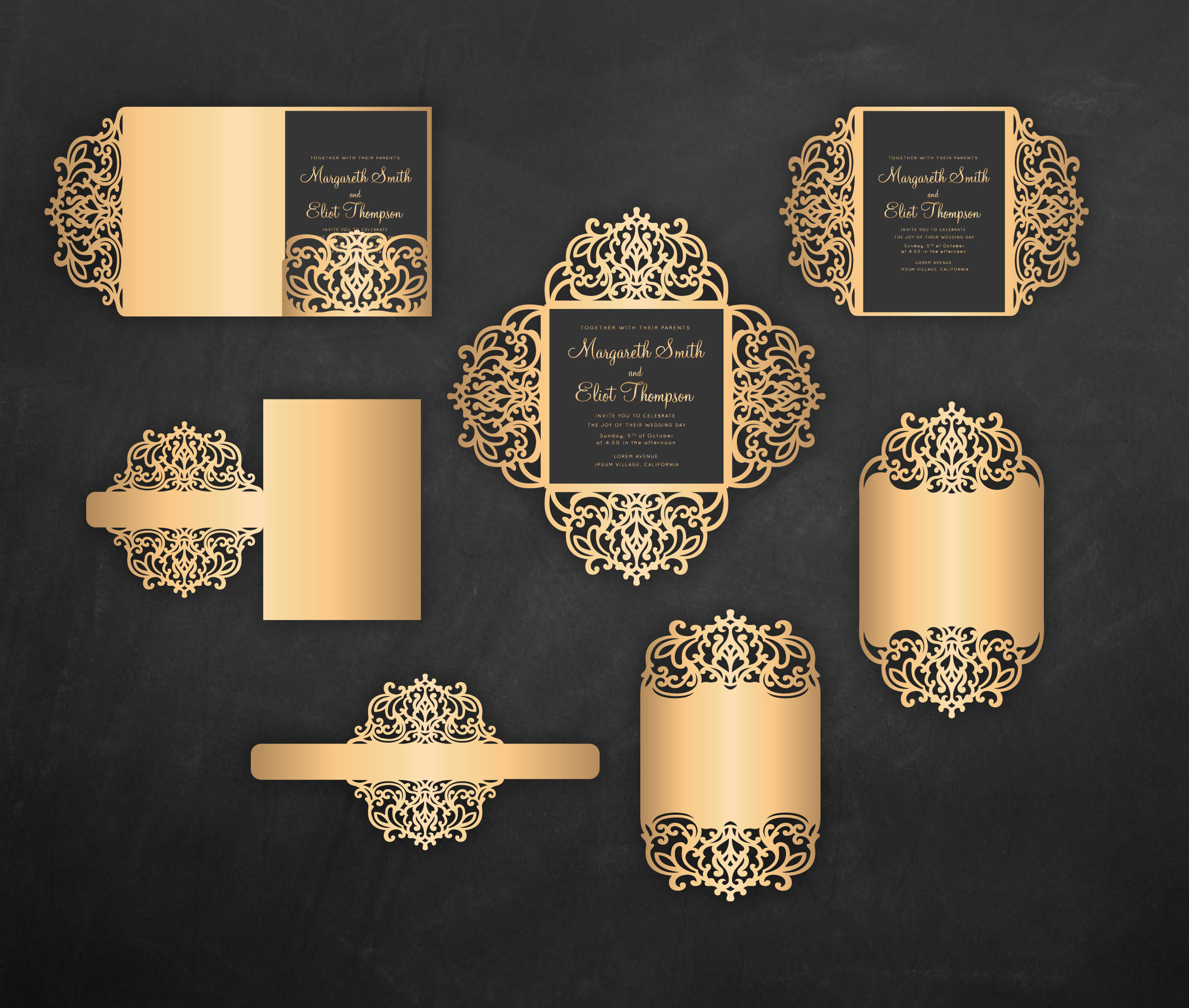 Download Laser cut wedding invitation Set, 5x7, Cricut Template ...