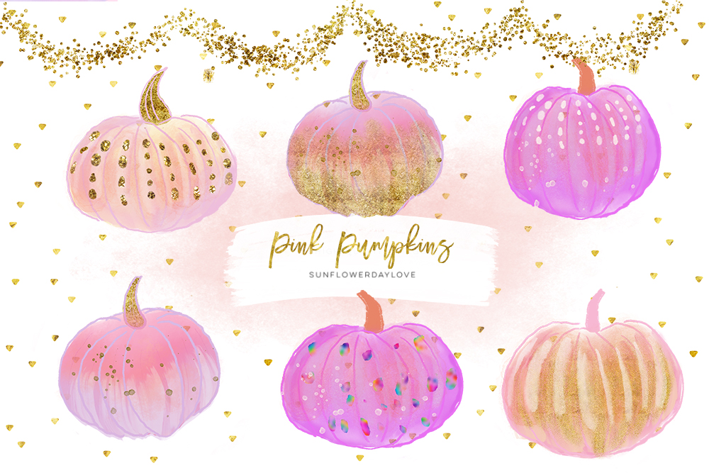 pink pumpkin clipart, Pink and Gold Pumpkins