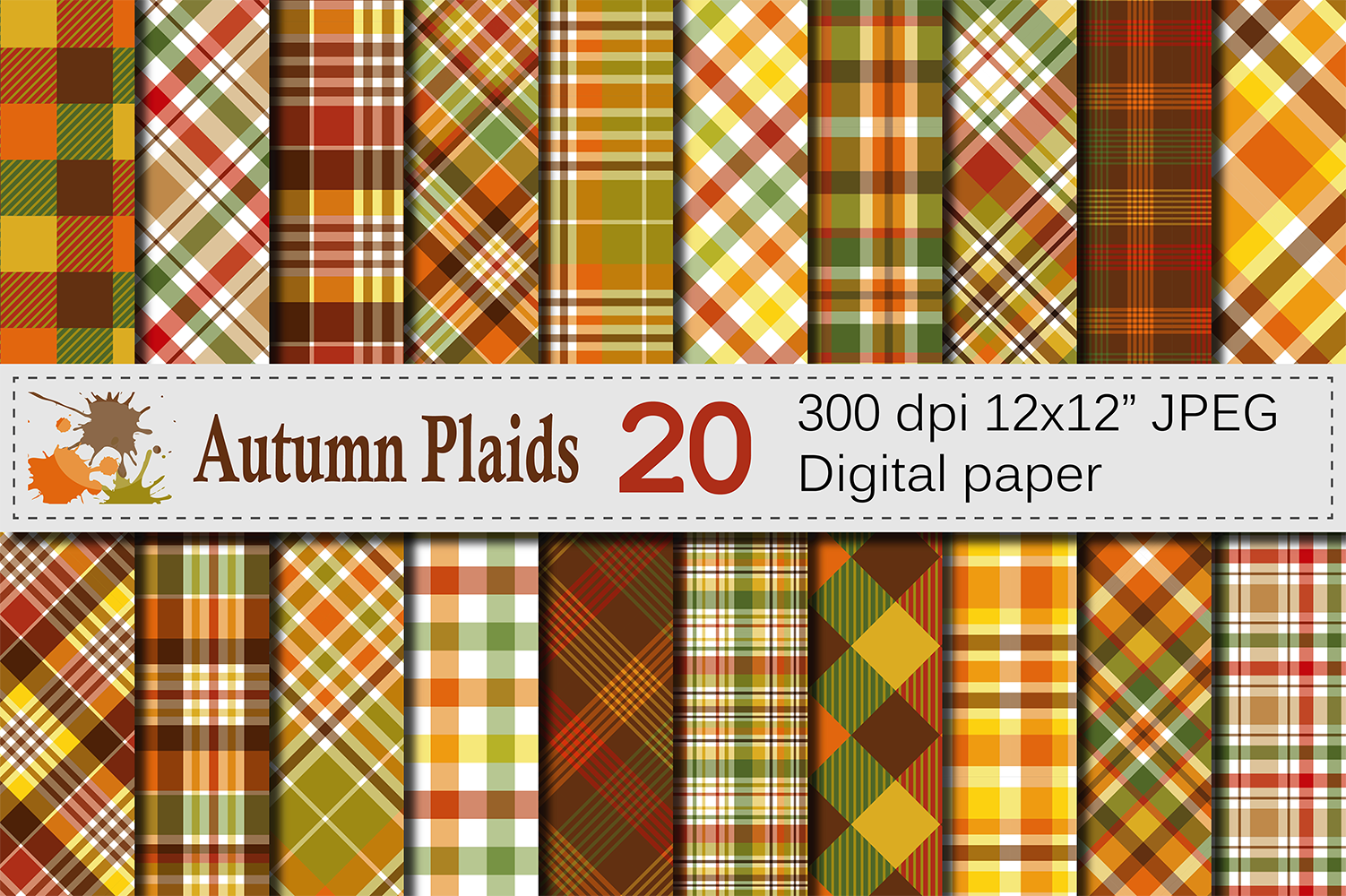 Autumn Plaid Digital Paper Fall Plaid Patterns
