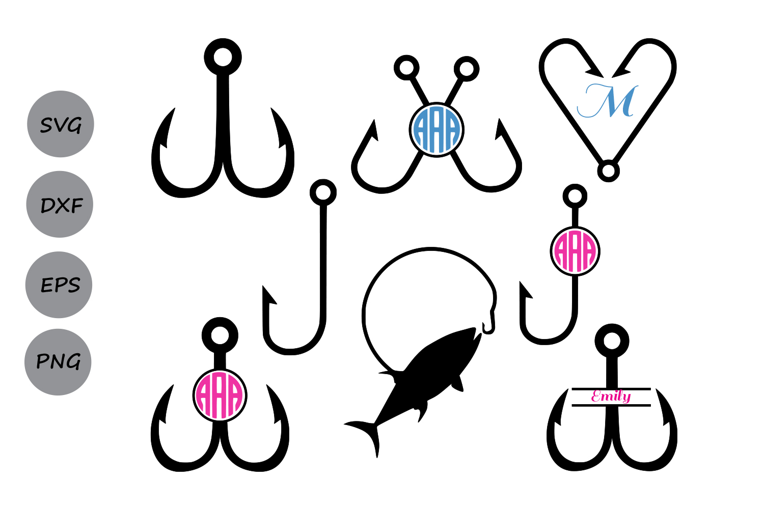 Fish Hook SVG, Fish monogram svg, fishing svg, Fish SVG, svg files for