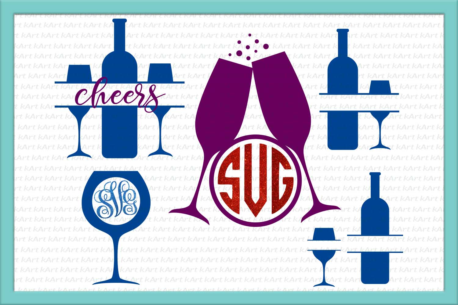 Download wine glasses monogram, wine glasses svg file, wine bottle