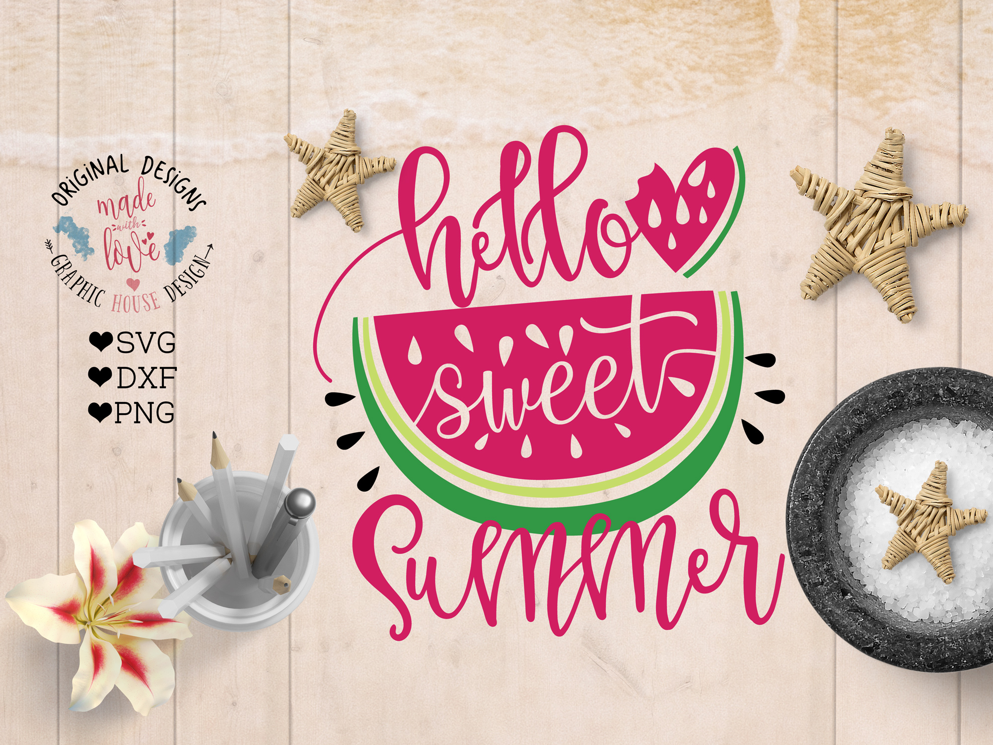 Download Hello Sweet Summer Watermelon Cut File SVG, DXF, PNG