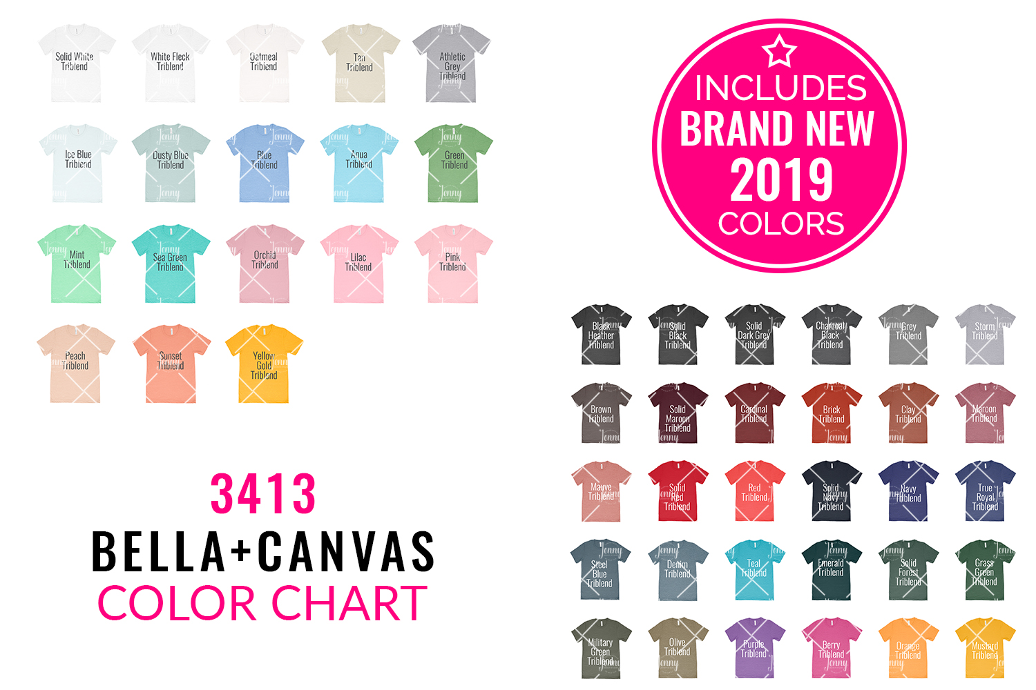 Download Bella Canvas 3413 Mockup Color Chart