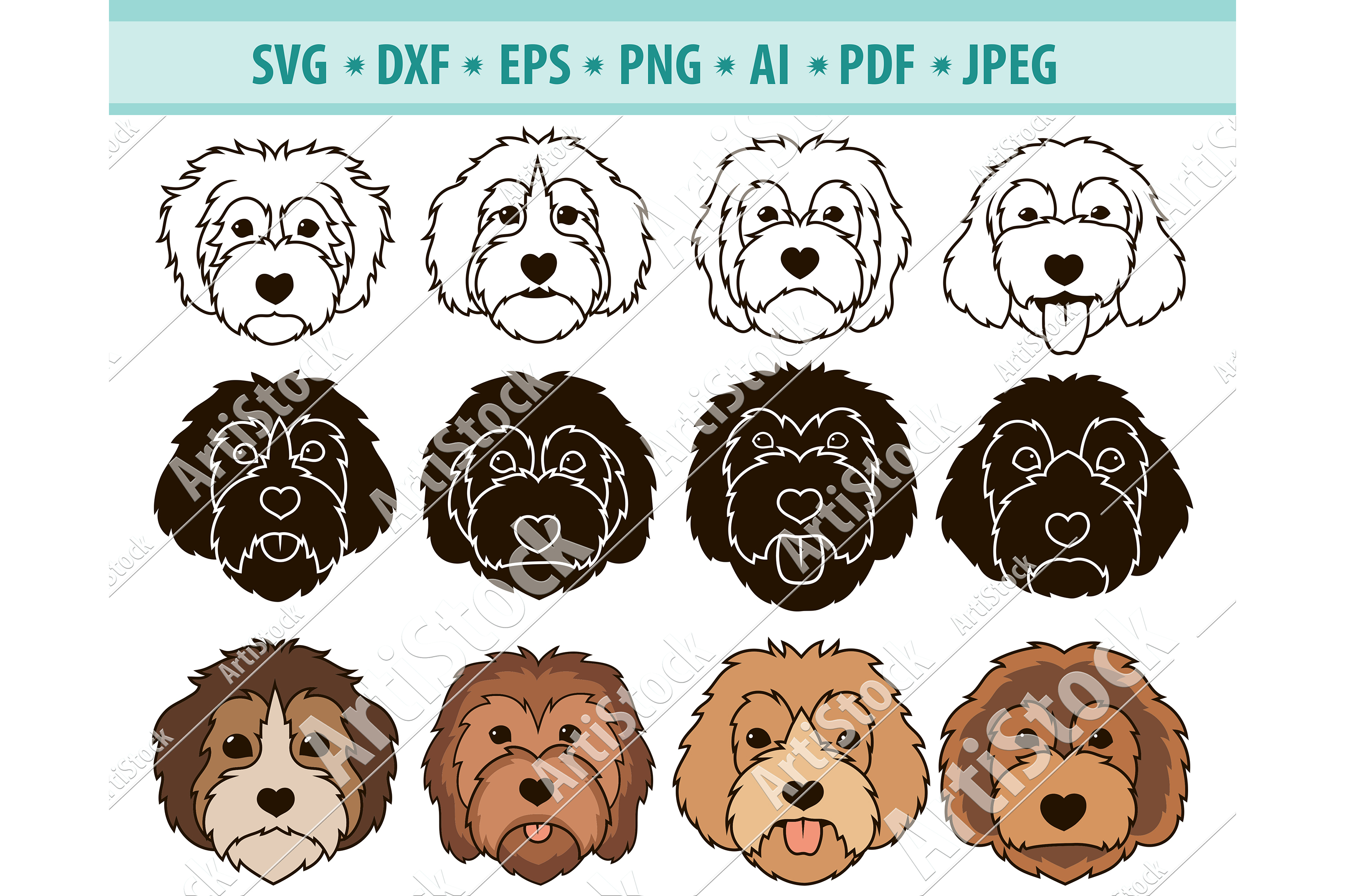 Goldendoodle SVG, Dog Silhouettes, Dogs SVG, Png, Dxf, Eps