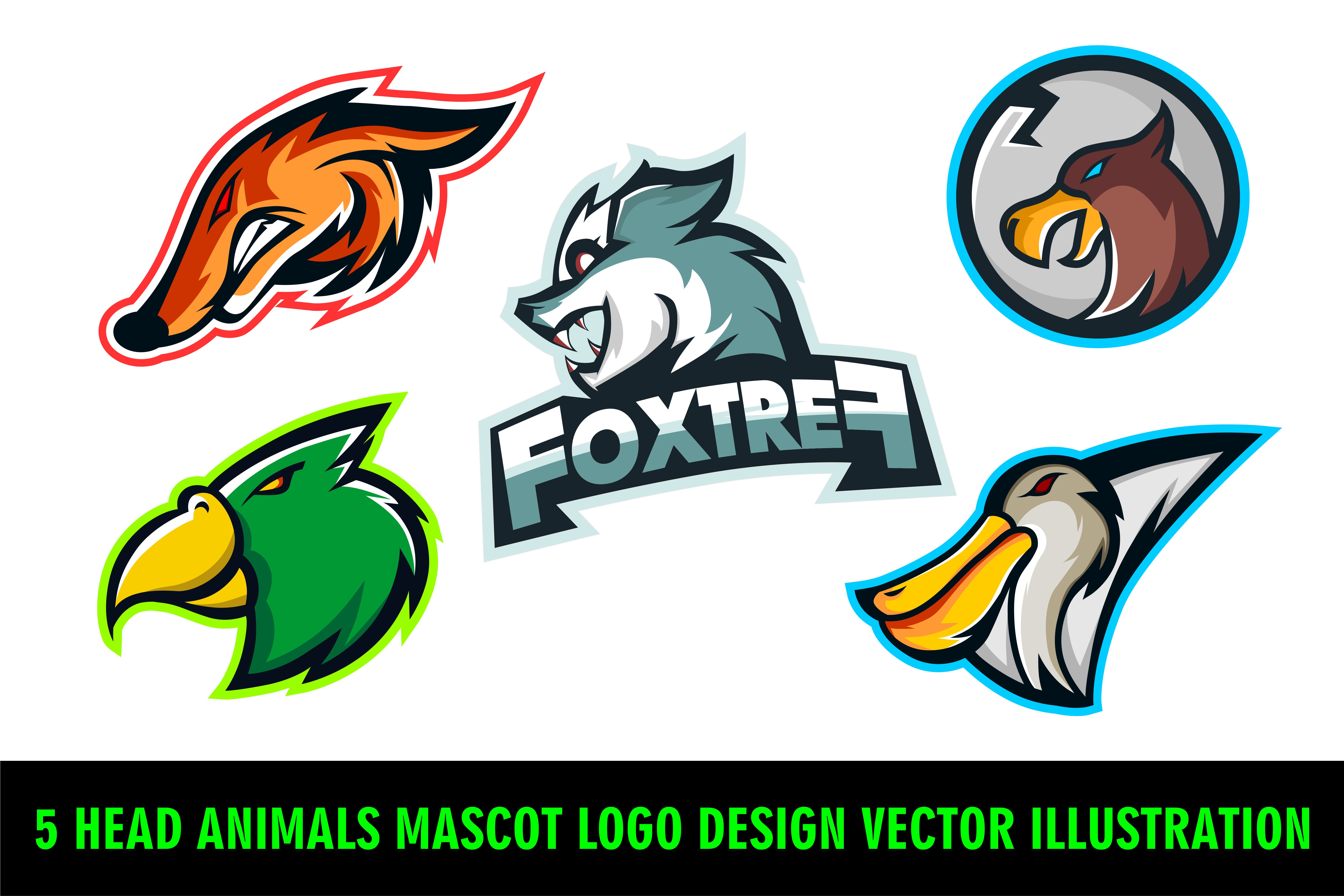 5 Head Animals Mascot Logo Design Vector Illustration (51910) | Logos