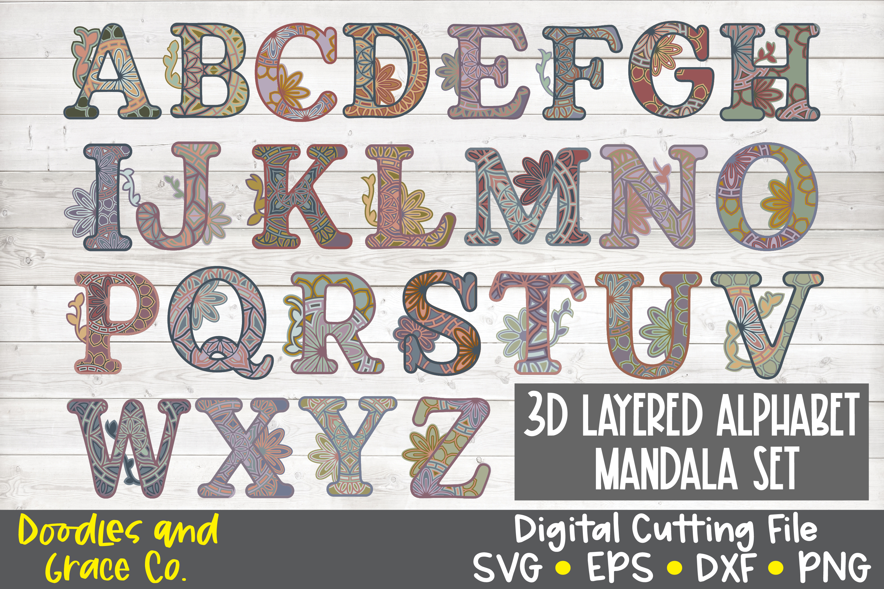 Download 3D Layered Alphabet Mandala Bundle - SVG - PNG - EPS - DXF ...