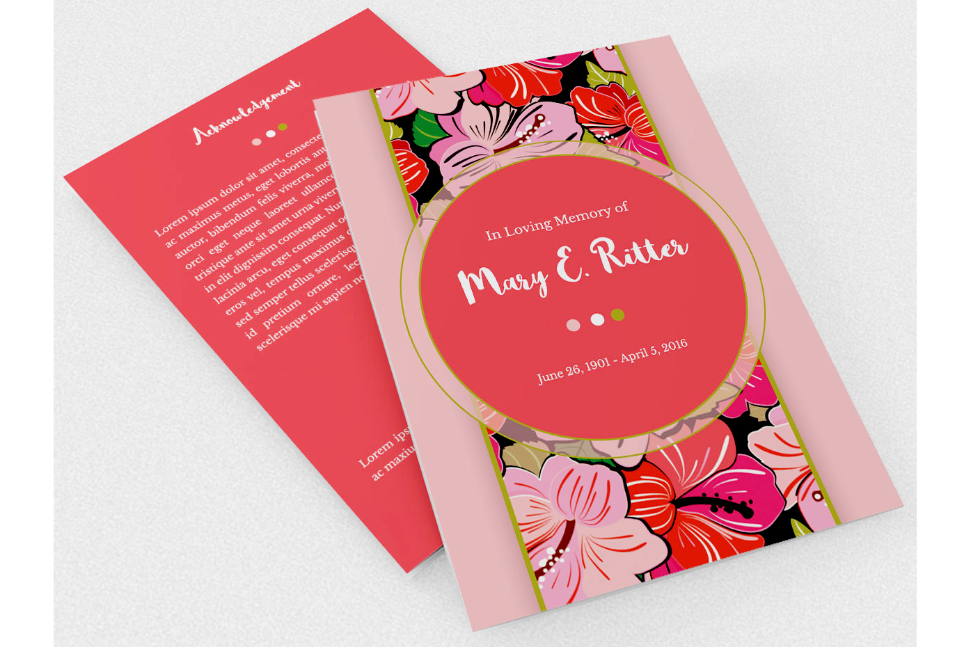hibiscus a5 tri fold funeral program template