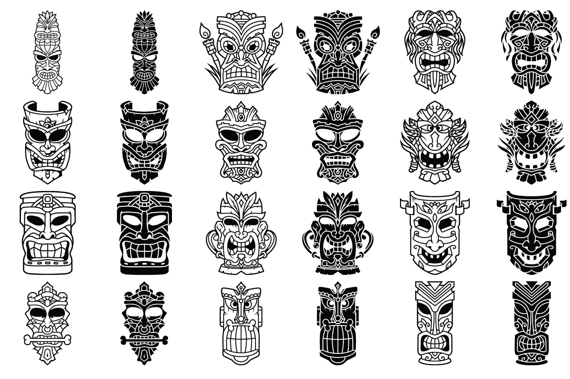 Tiki Head Illustrations Set