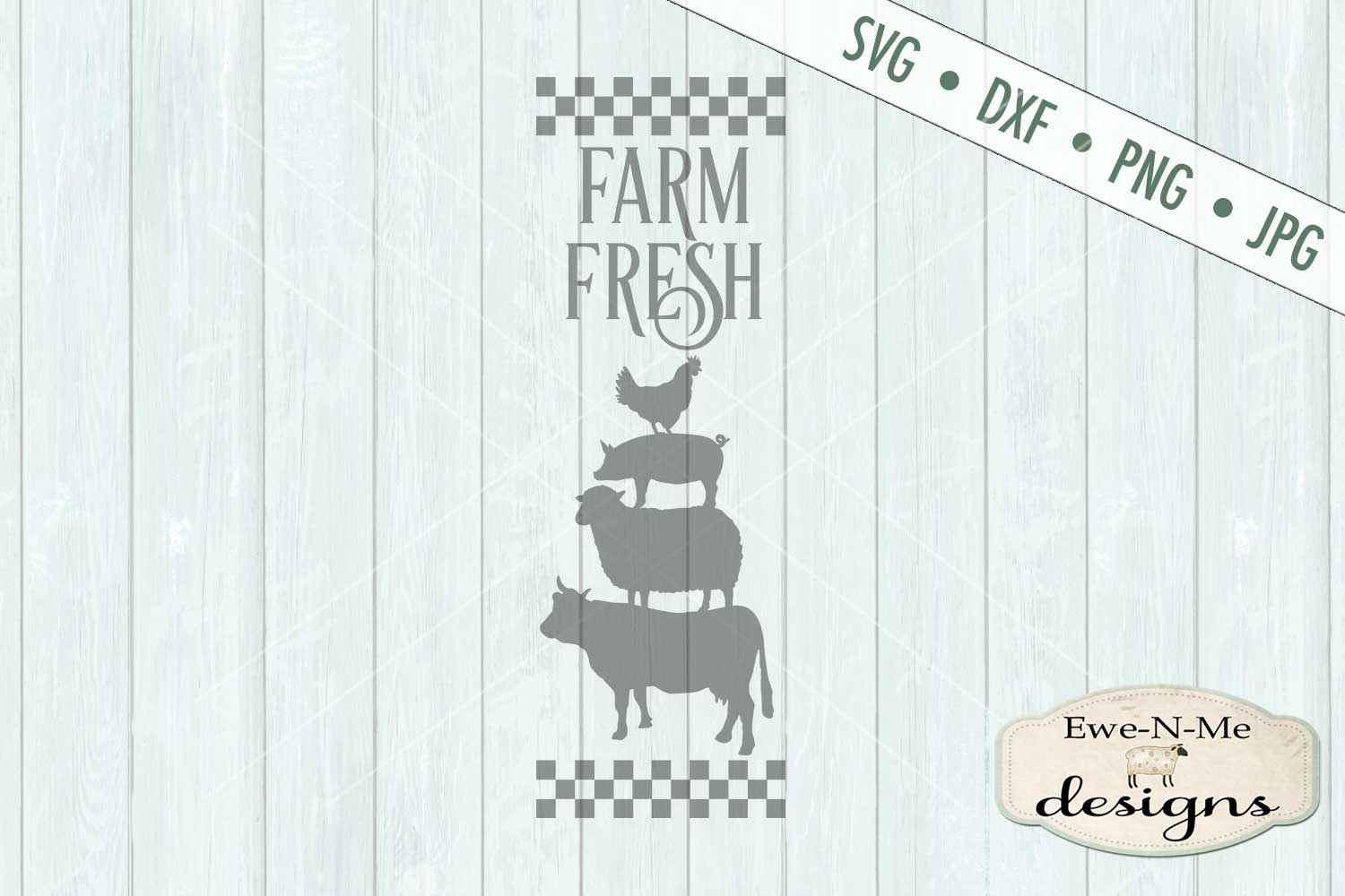 Download Farm Fresh Stacked Farm Animals Checked Border SVG DXF Files