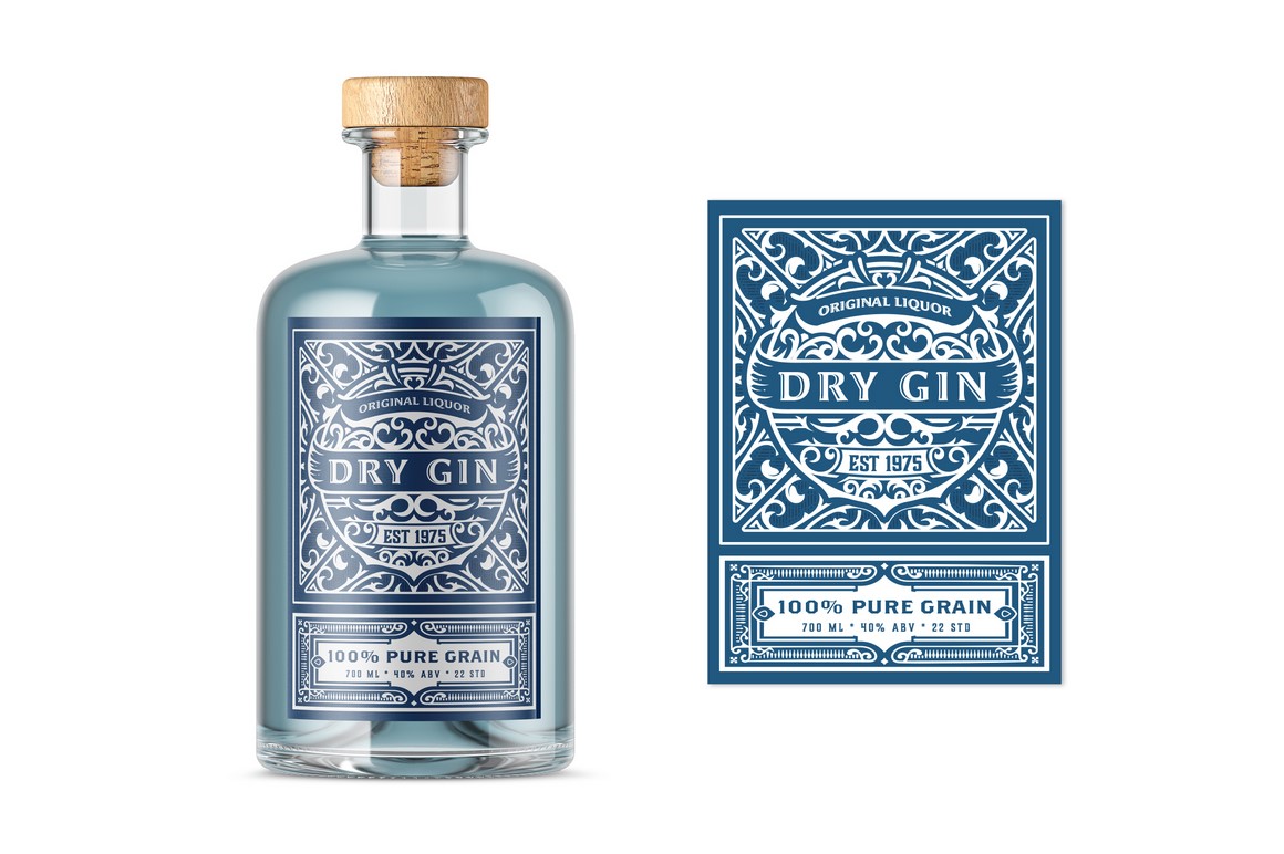 Vintage label with gin liquor design (263941) | Branding | Design Bundles